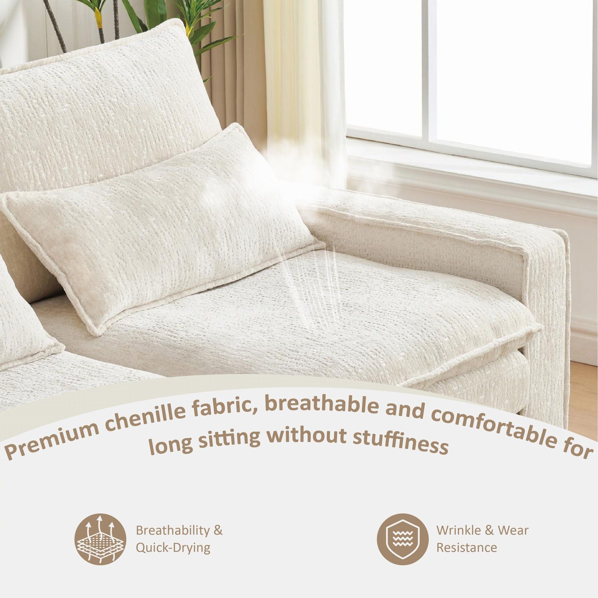 Modern Comfy Chenille L Shaped Sectional Sofa With Movable Ottoman - Best Buy Furniture