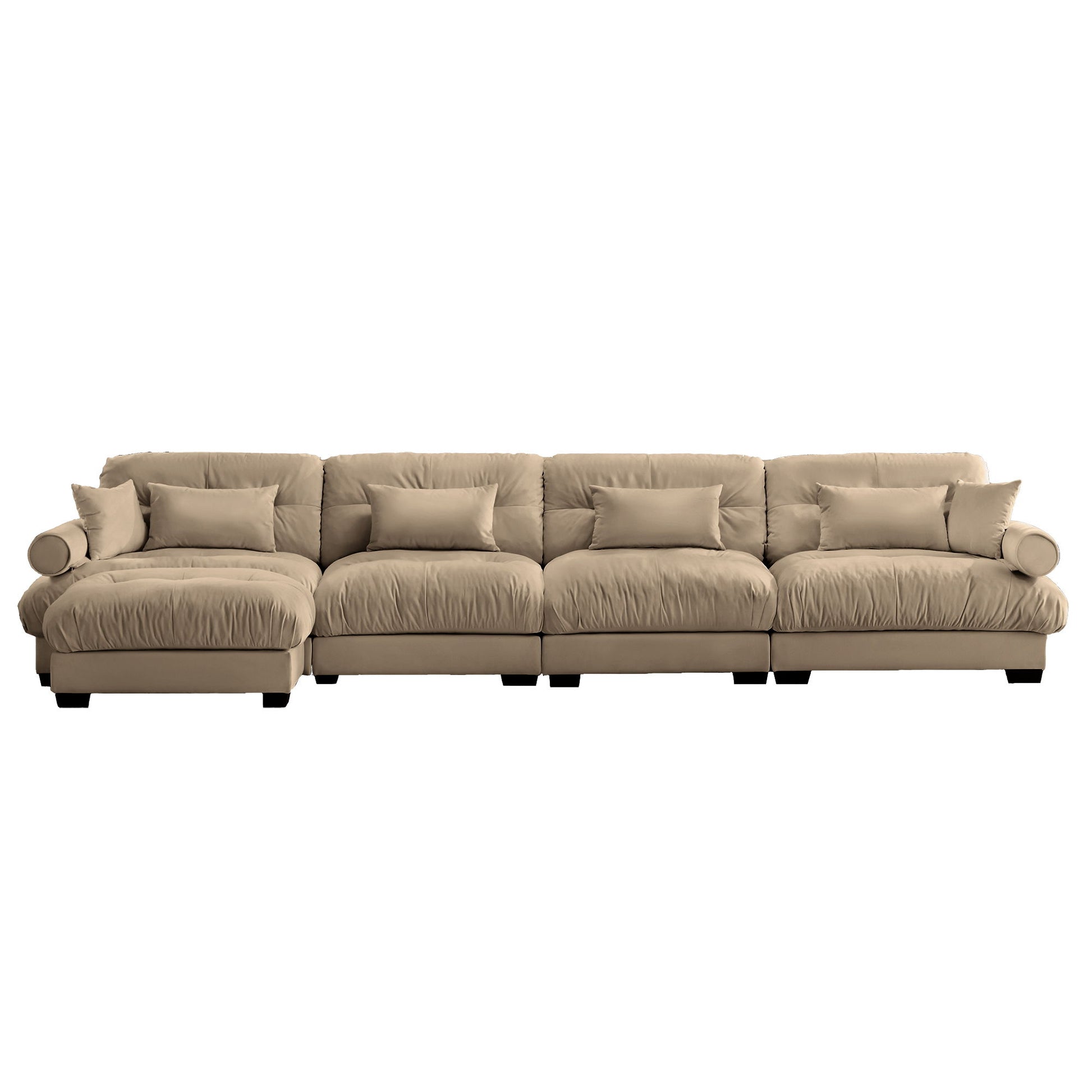 Modern Sectional Sofa With Ottoman, Round Bolster Armrests, Waist And Throw Pillows - Best Buy Furniture