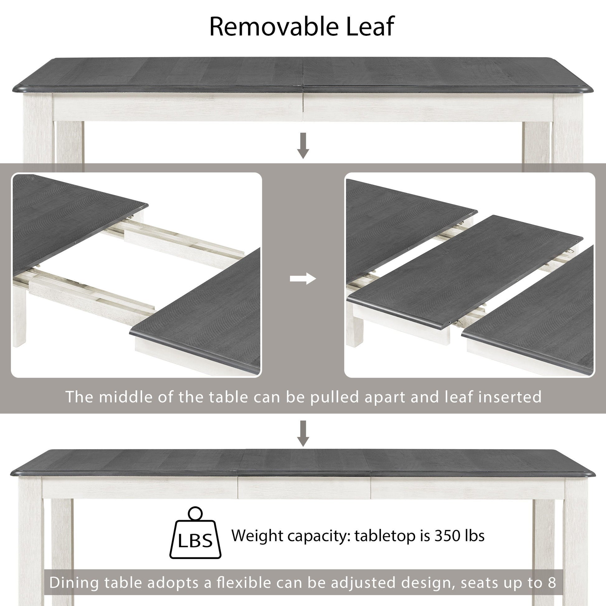 Retro Style 7 Piece Dining Table Set With Extendable Table And 6 Upholstered Chairs - Gray / White - Best Buy Furniture