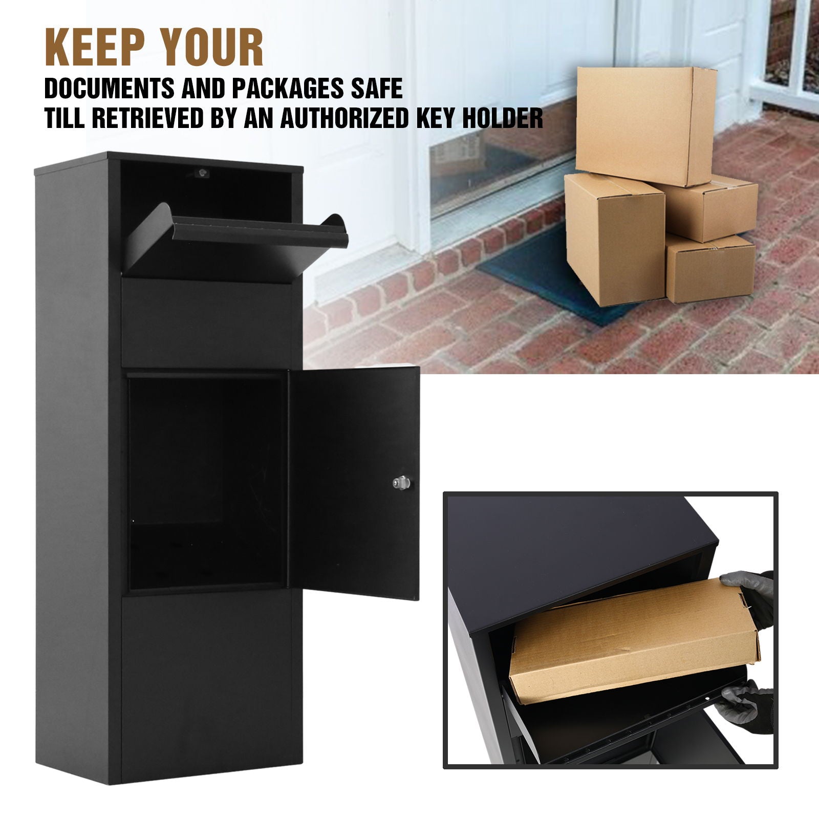 Large Package Delivery Parcel Mail Drop Box With Lockable Storage Compartment Heavy Duty Weatherproof For Express Mail Delivery For Home & Business Use - Black - Best Buy Furniture