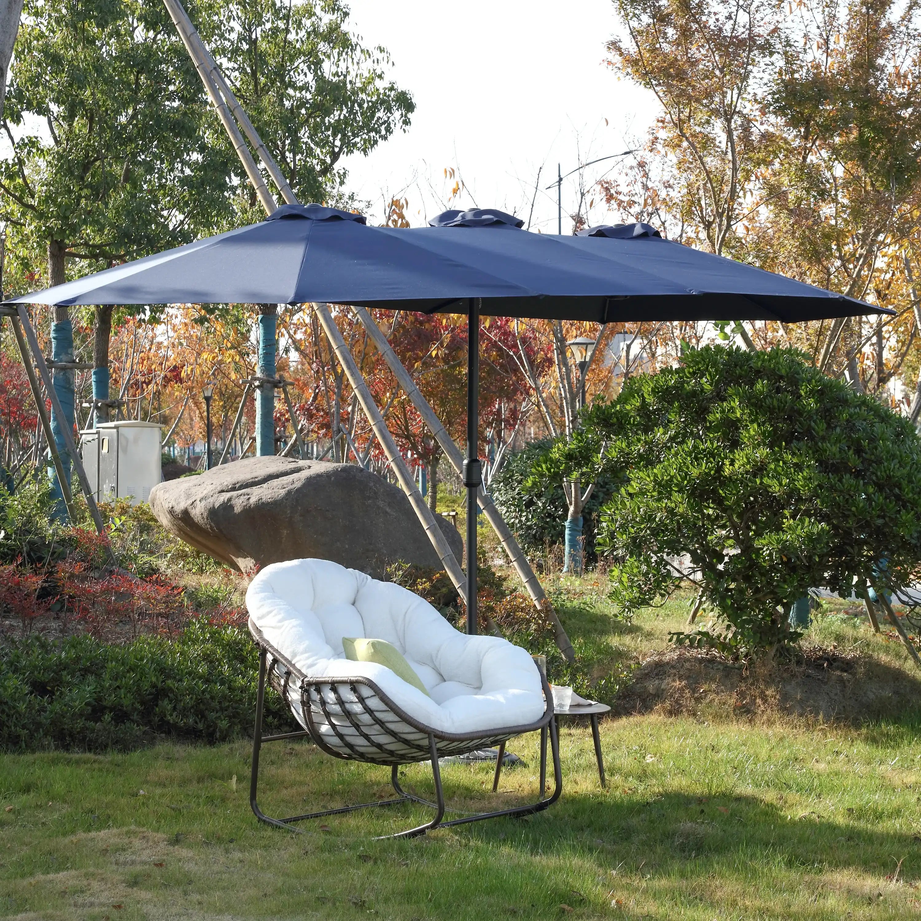 14.8 Ft Double Sided Outdoor Umbrella Rectangular Large with Crank ( Navy blue ) - Best Buy Furniture