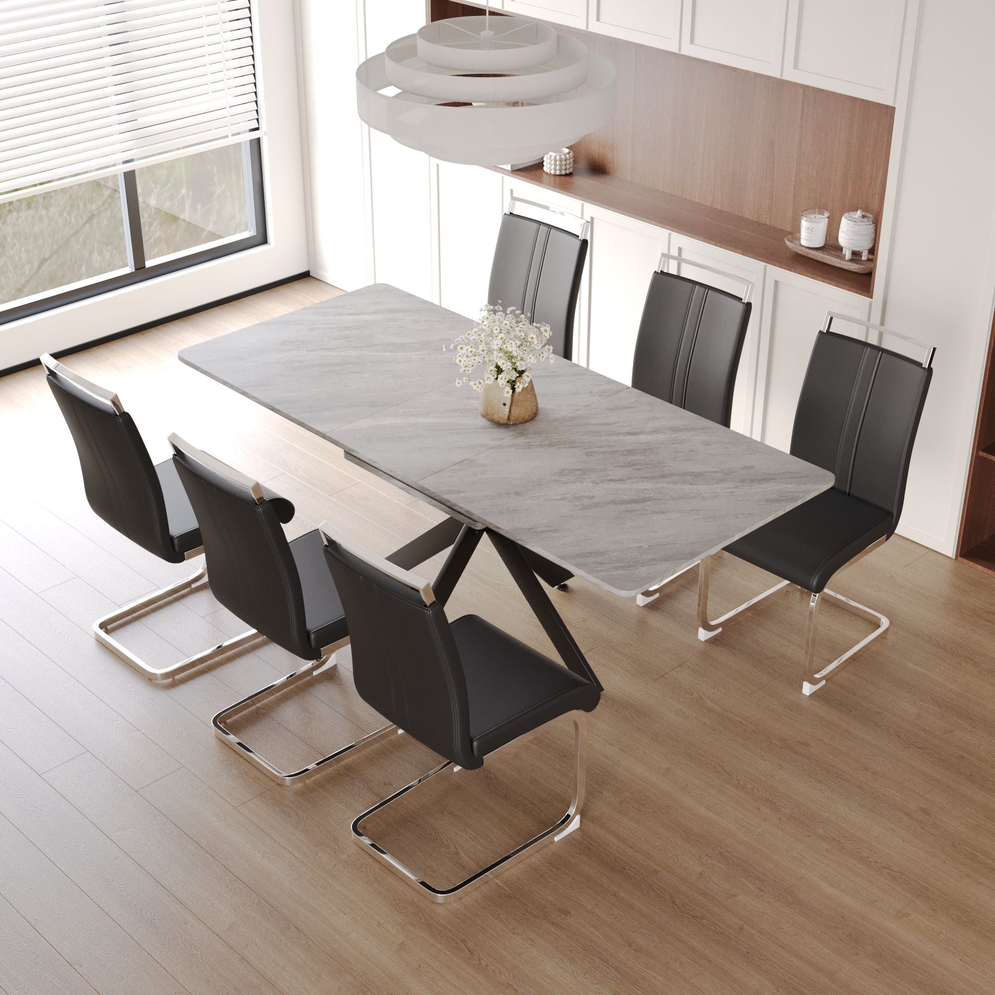 Modern Extendable Dining Table Set For 6 - 8 - Black / Gray - Best Buy Furniture