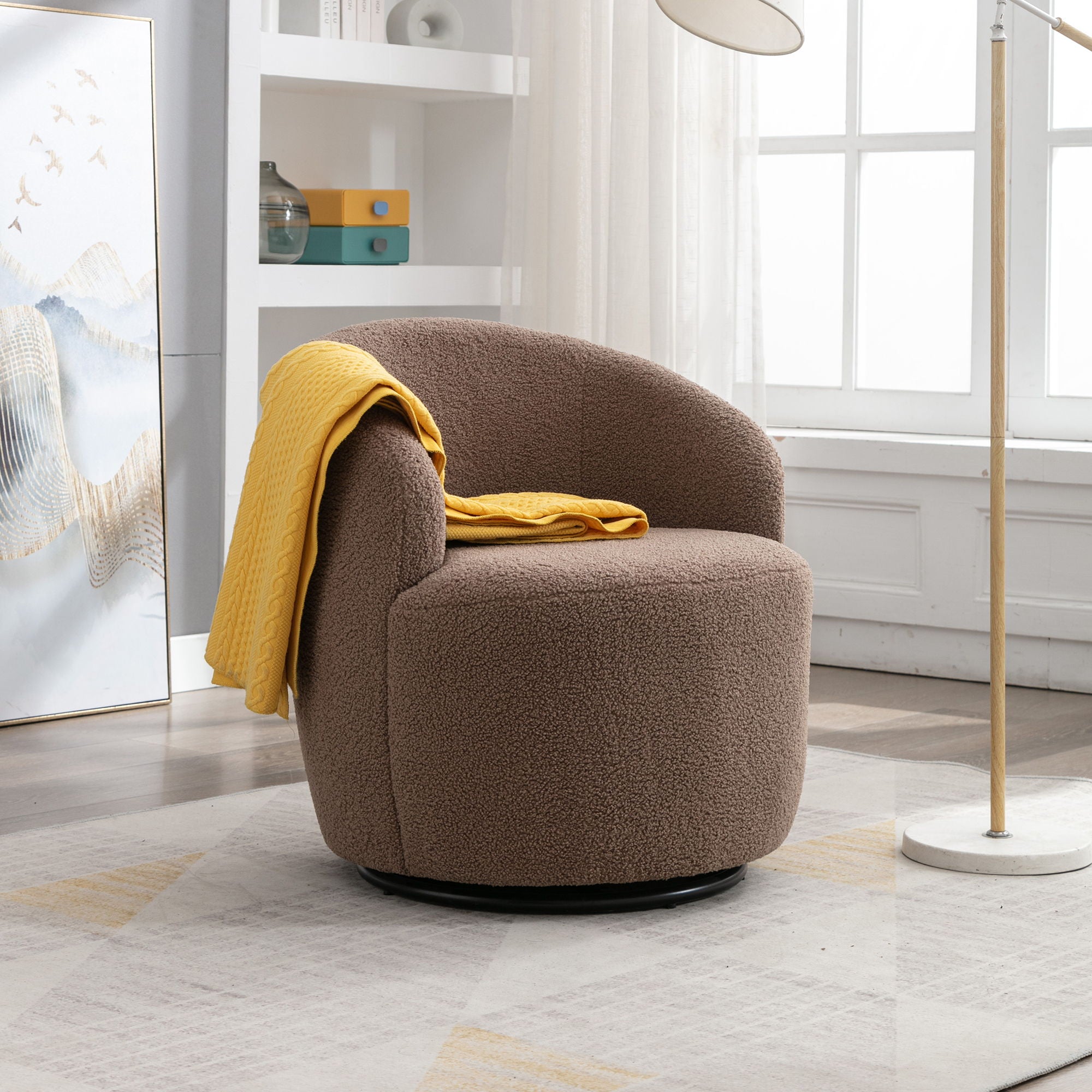 Teddy Fabric Swivel Accent Armchair Barrel Chair With Powder Coating Metal Ring - Best Buy Furniture