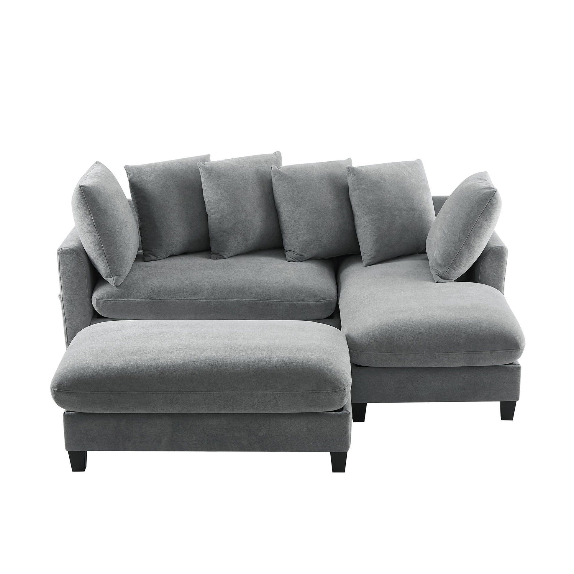 Upholstered L Shaped Sectional Sofa With Storage, Movable Ottoman, And 6 Throw Pillows - Best Buy Furniture