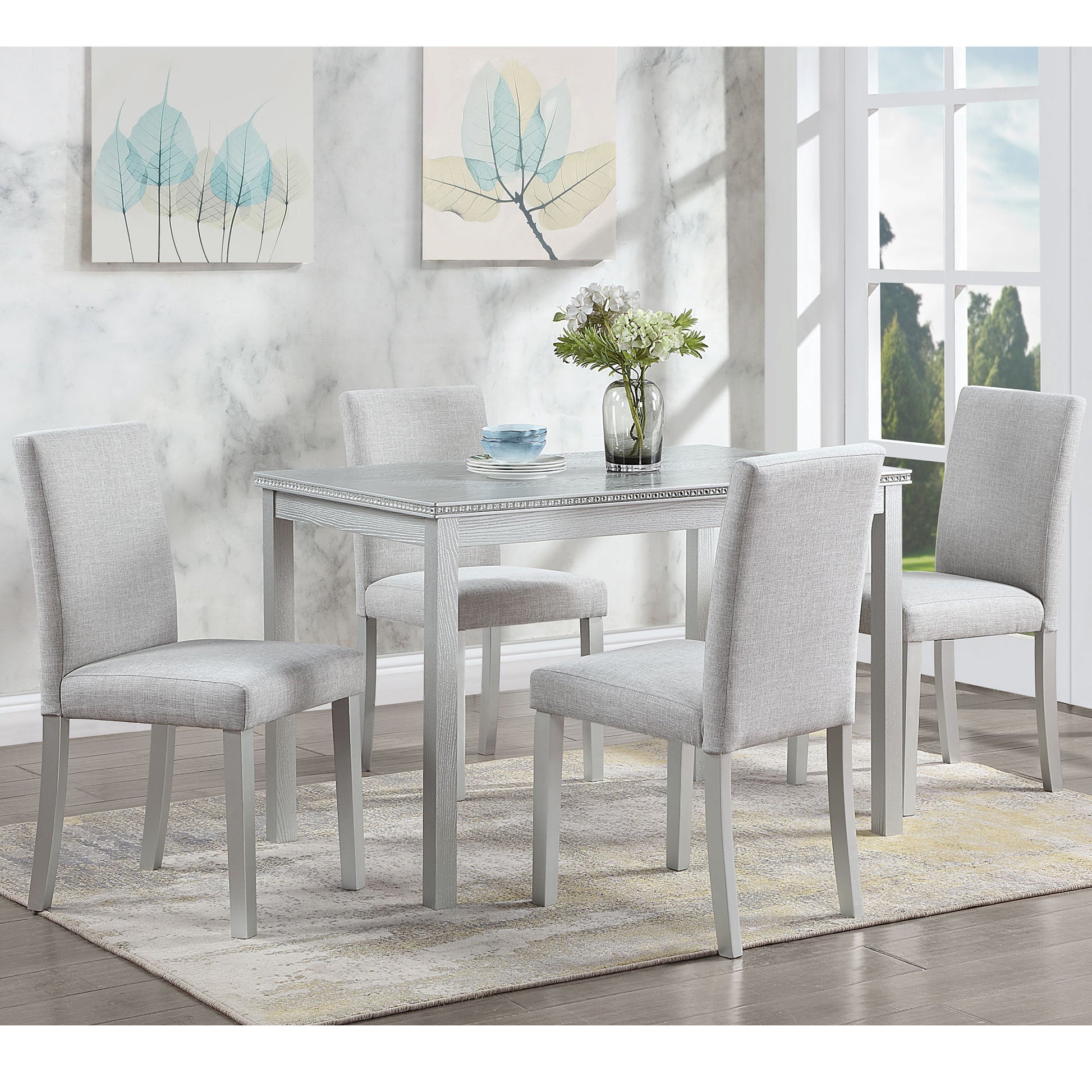 Dining Table Set With Crystal Decoration And Upholstered Chairs - Best Buy Furniture