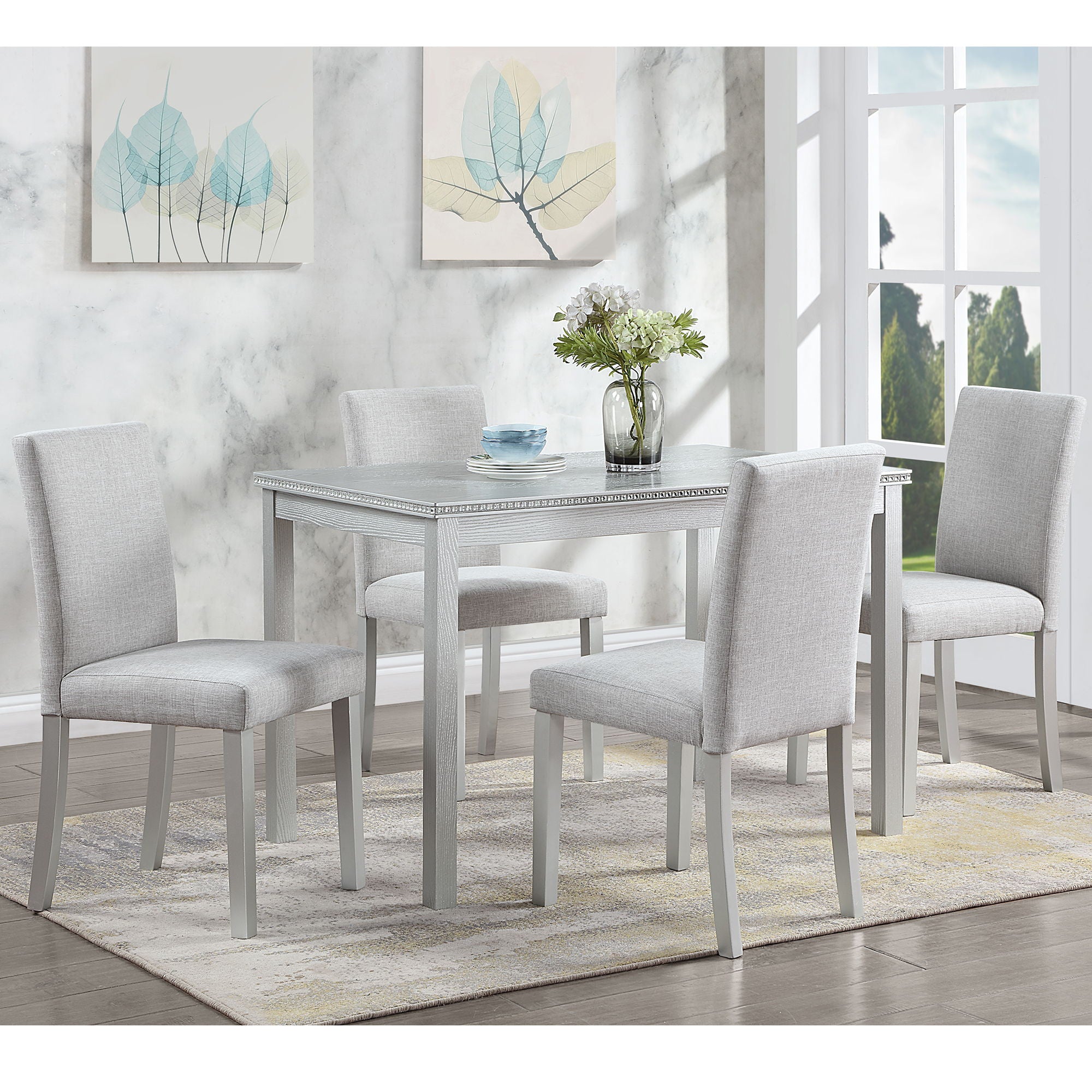 Dining Table Set With Crystal Decoration And Upholstered Chairs - Best Buy Furniture