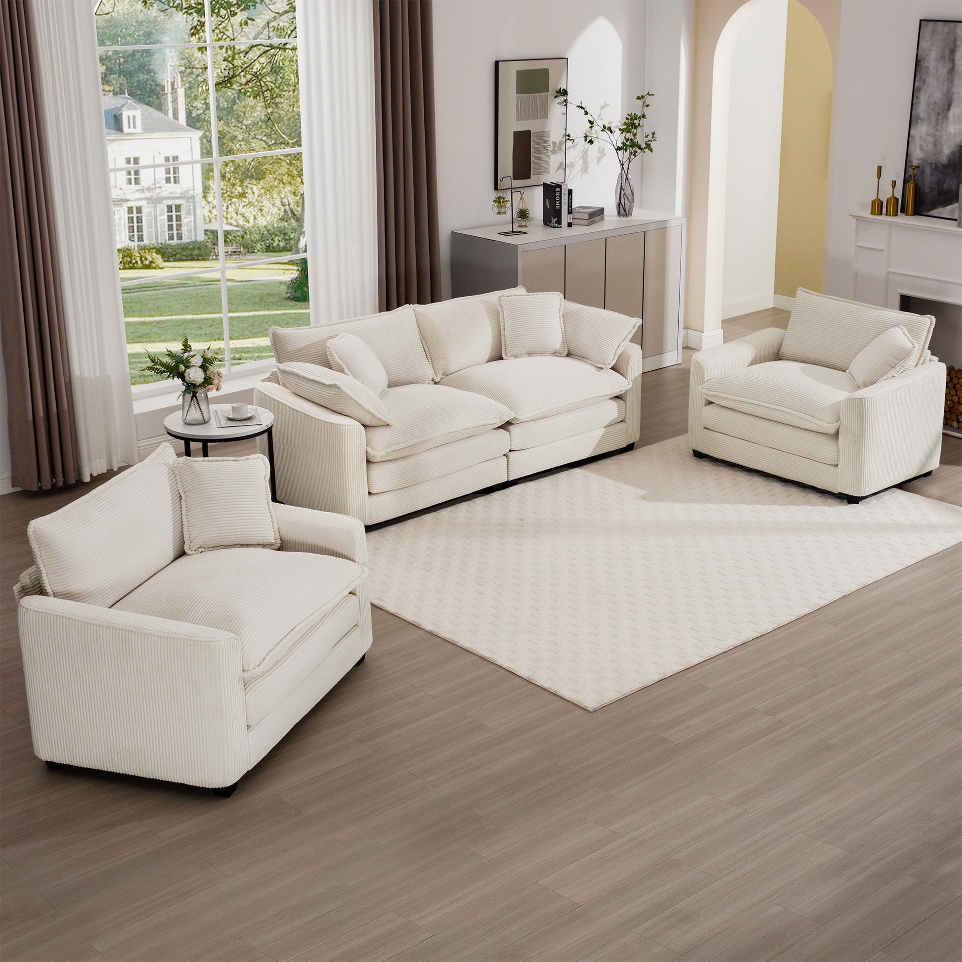 Elegant Corduroy Oversized Sectional Sofa Set With Deep Seats And Flexible Layout - Best Buy Furniture