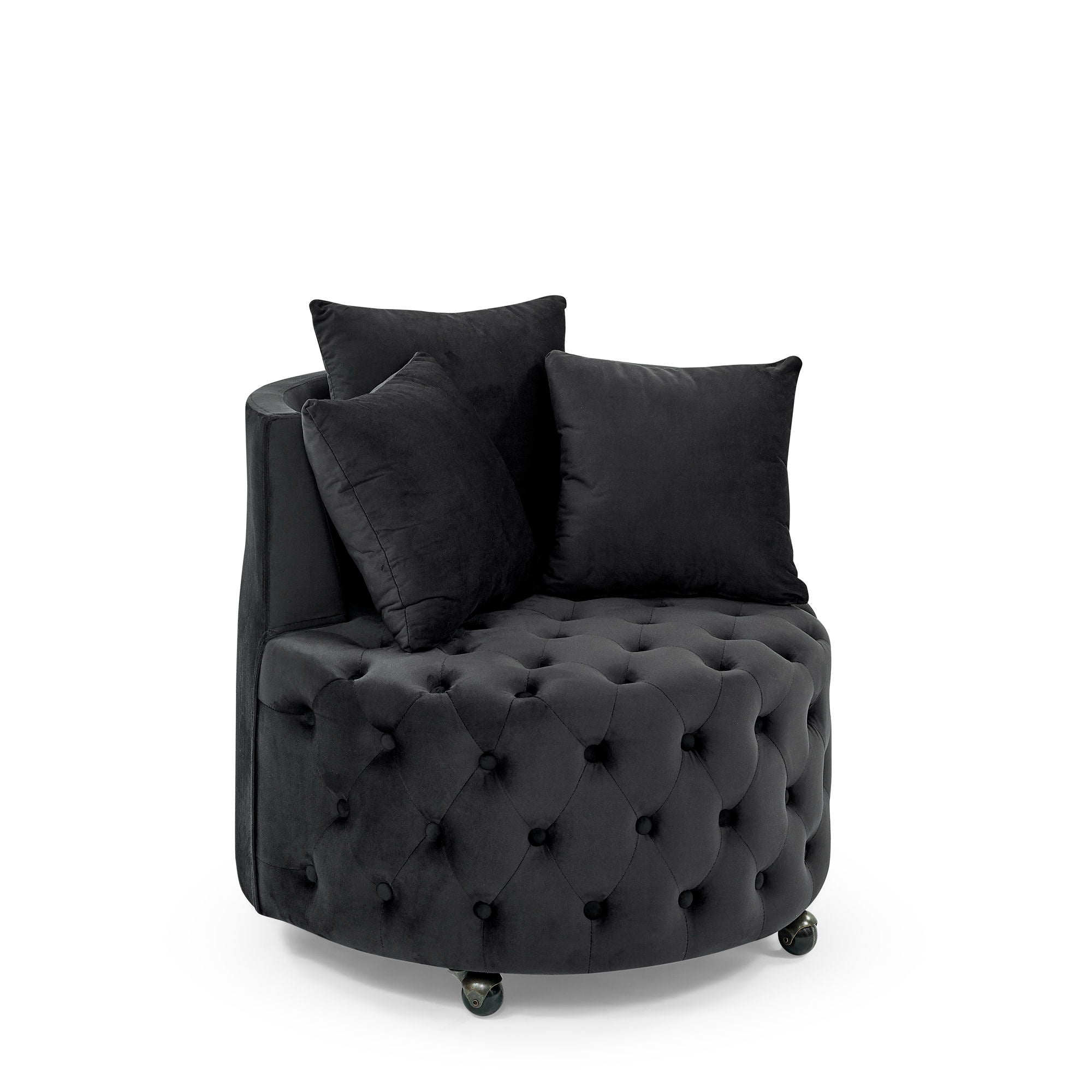 Modern Upholstered Swivel Chair With Button Tufted Design And Movable Wheels - Best Buy Furniture