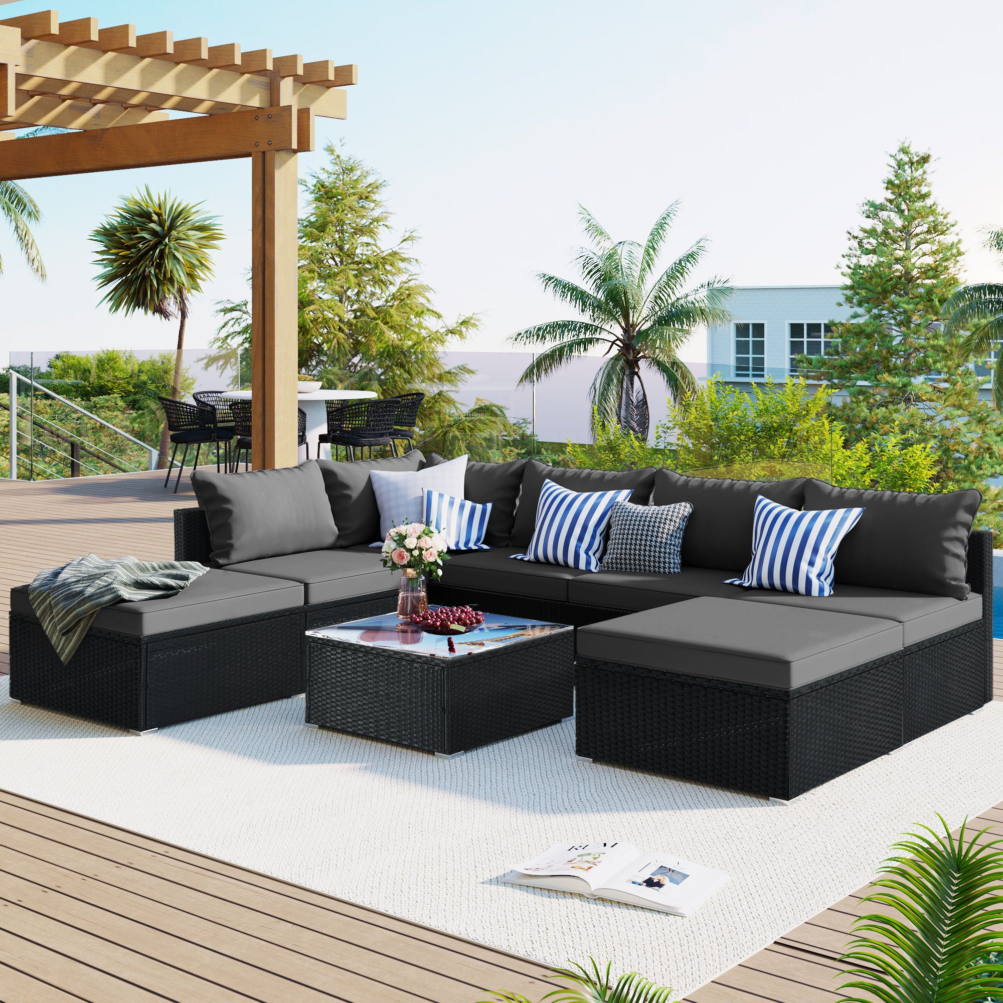 8 Pieces Outdoor Patio Furniture Conversation Wicker Sofa Set - Best Buy Furniture