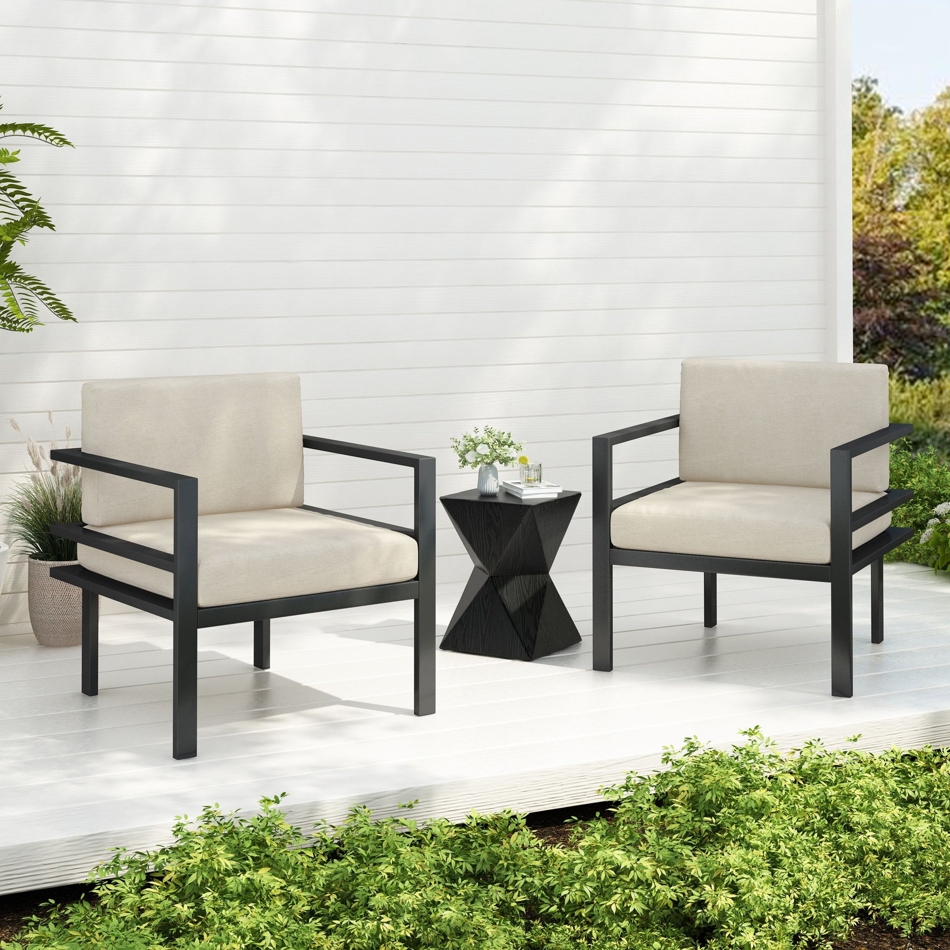 Modern 3 Piece Outdoor Patio Seating Set With Aluminum Frame And Weather Resistant Cushions - Beige / Gray - Best Buy Furniture