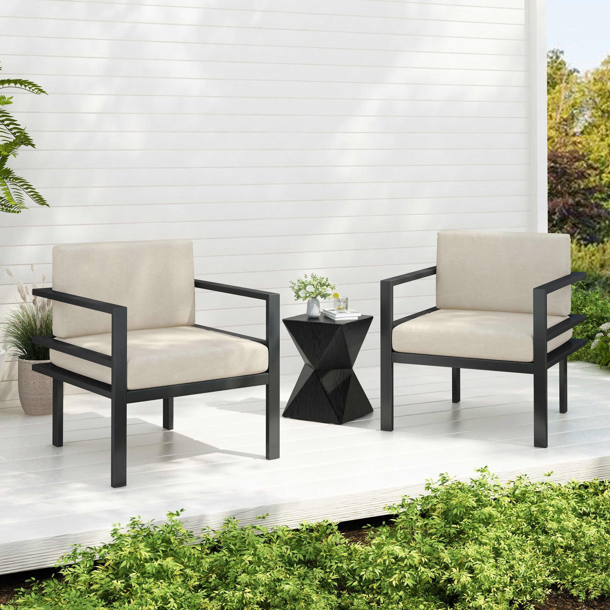 Modern 3 Piece Outdoor Patio Seating Set With Aluminum Frame And Weather Resistant Cushions - Beige / Gray - Best Buy Furniture