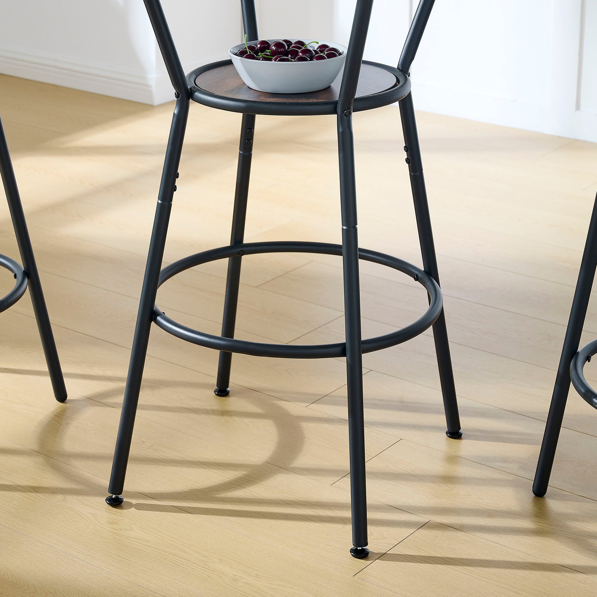 Rustic Brown Round Bar Table And Stool Set With Shelf, Upholstered Stool With Backrest - Antique Brown - Best Buy Furniture