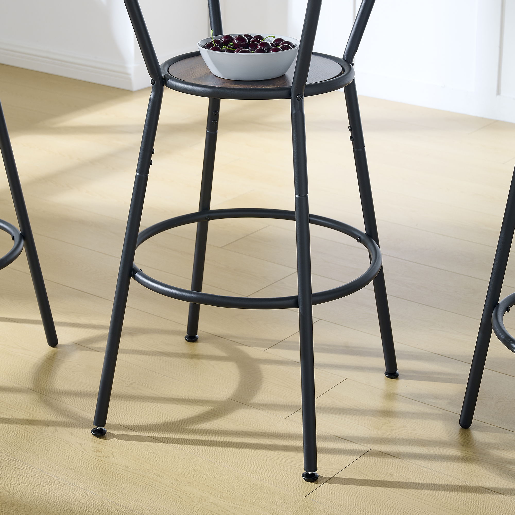 Rustic Brown Round Bar Table And Stool Set With Shelf, Upholstered Stool With Backrest - Antique Brown - Best Buy Furniture