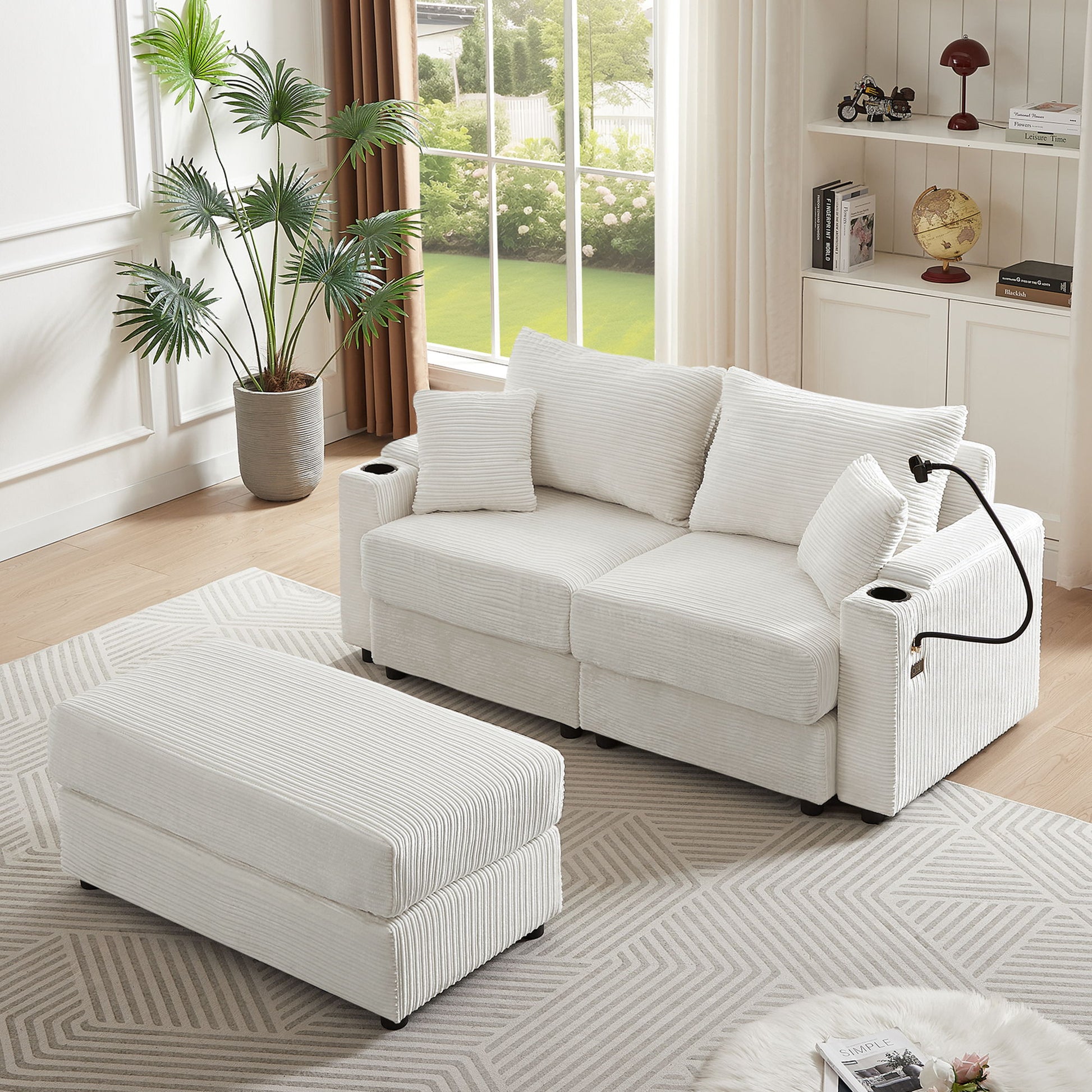 Modern Style Loveseat Sofa Sectional Sofa Couch With Storage Space, A Movable Ottoman, Two USB Ports, Two Cup Holders, A Phone Holder For Living Room - Best Buy Furniture