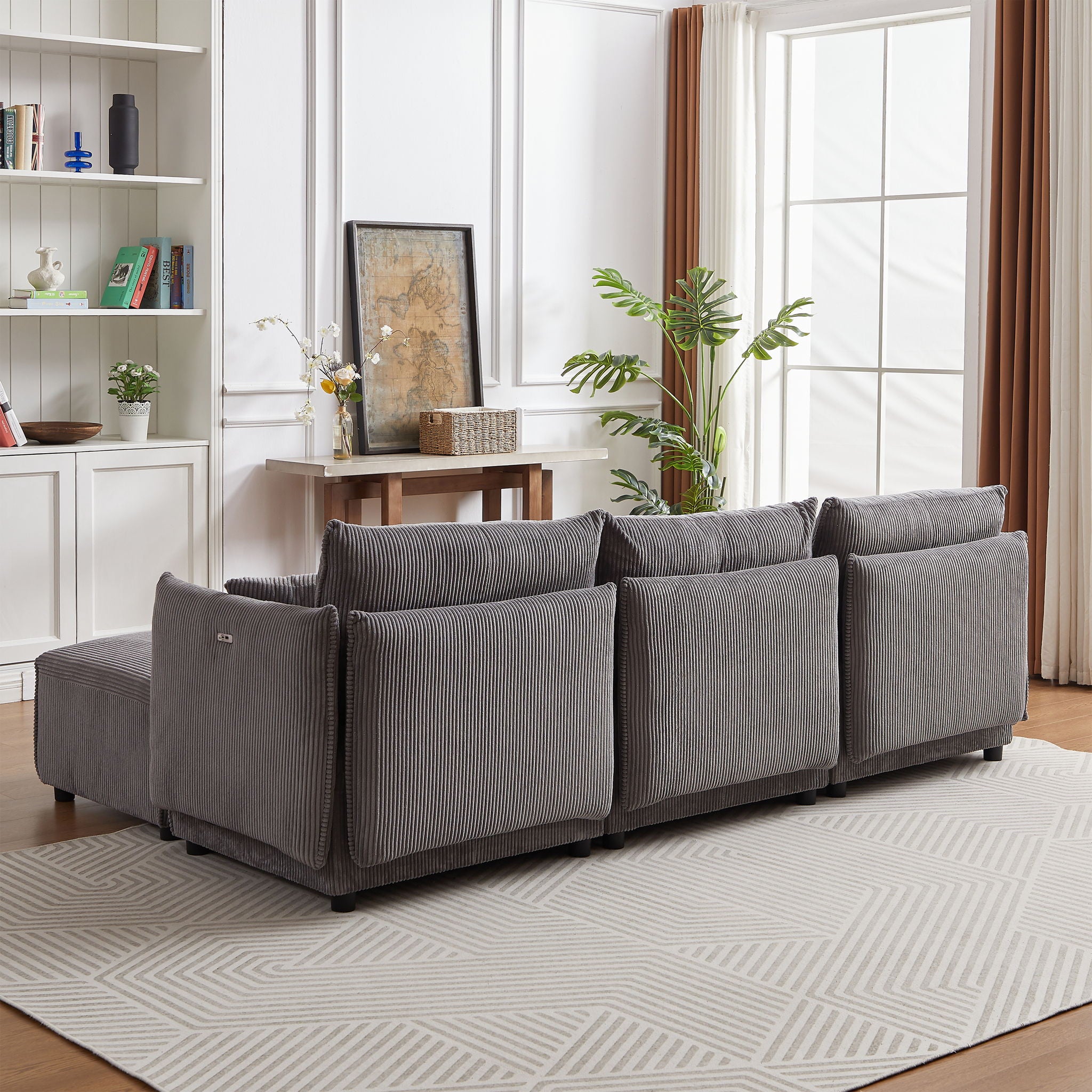 Modern Minimalist Corduroy Combination Sofa With 2 Comfort Cushions With USB & C Charging Ports - Best Buy Furniture