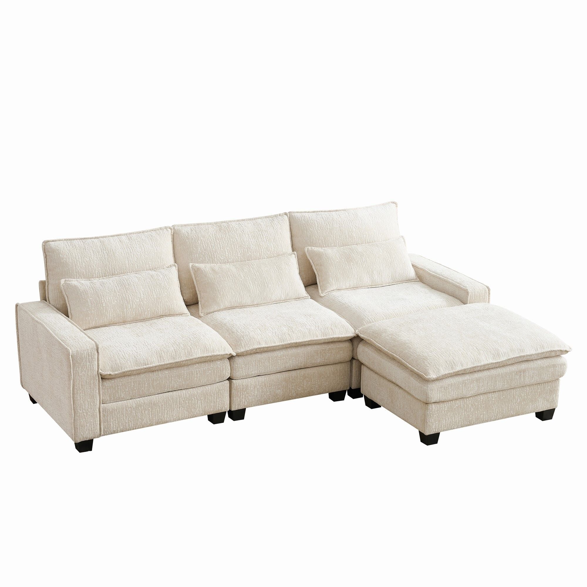 Modern Comfy Chenille L Shaped Sectional Sofa With Movable Ottoman - Best Buy Furniture