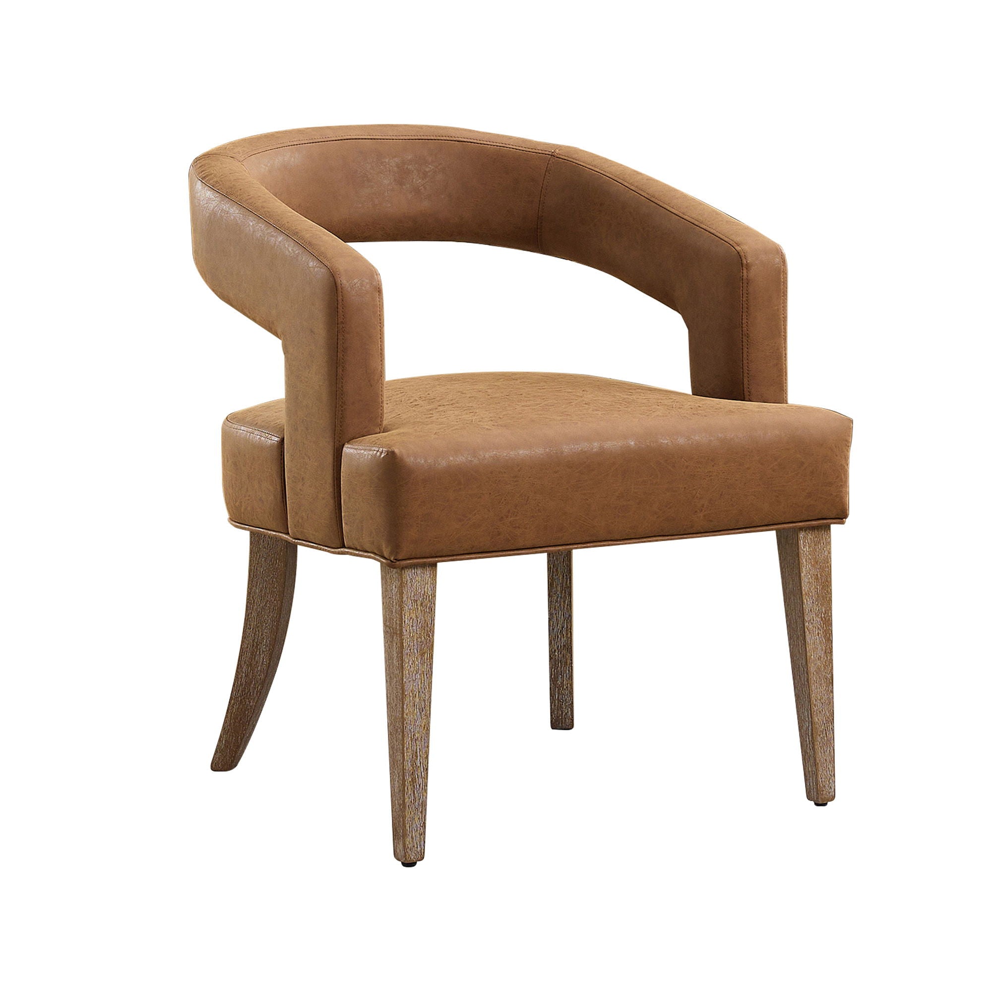 Wide Modern Barrel Open Back Upholstered Accent Chair With Weathered Solid Wood Legs - Best Buy Furniture