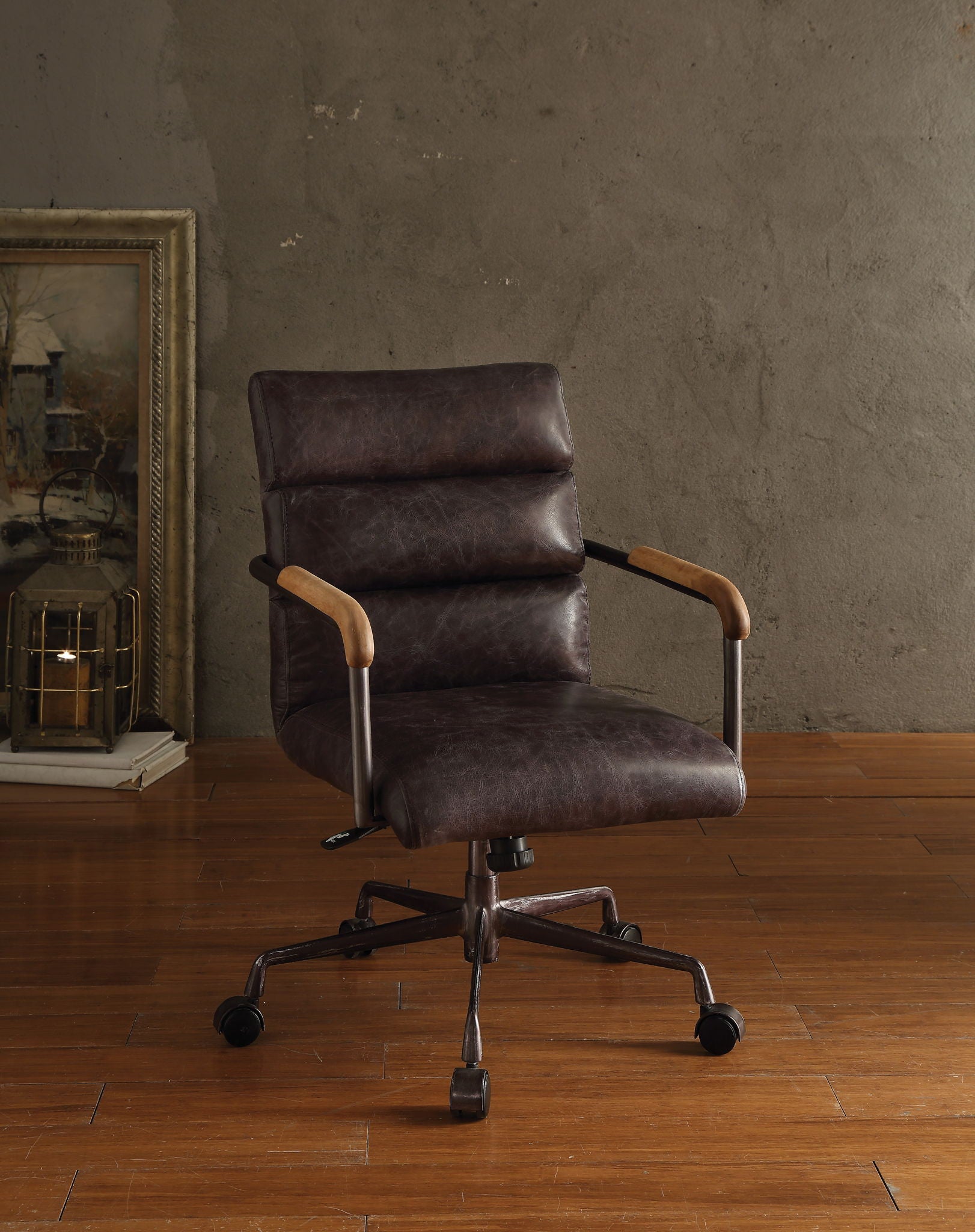 Harith - Retro Top Grain Leather Office Chair - Best Buy Furniture