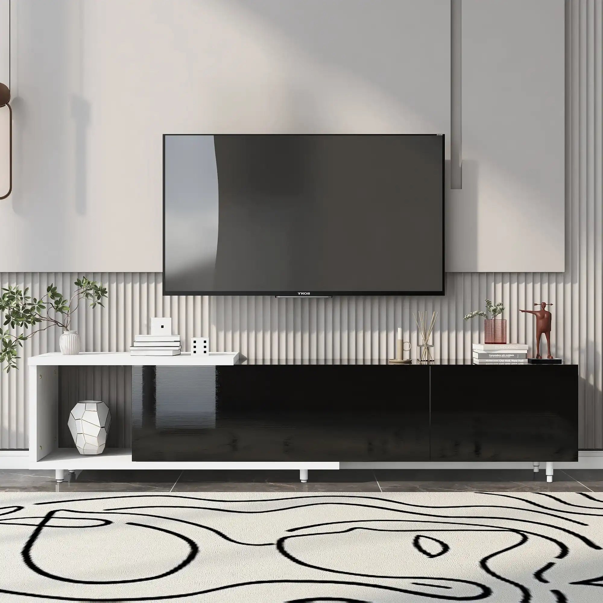 Vanta Modern TV Stand Black & White Lacquer - Best Buy Furniture