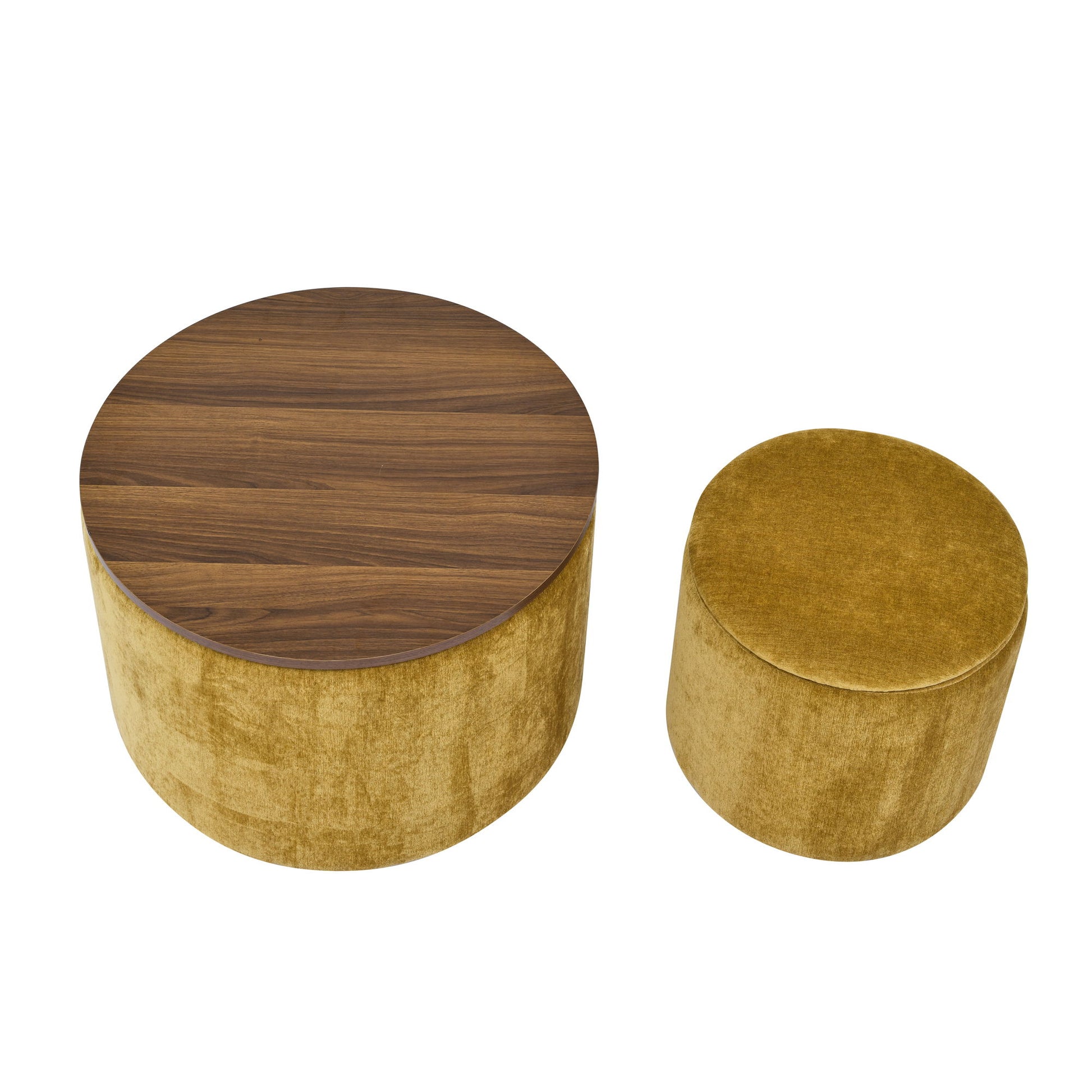 Classic 2 Piece Round Storage Ottoman Set With Drum Shaped Stool - Best Buy Furniture