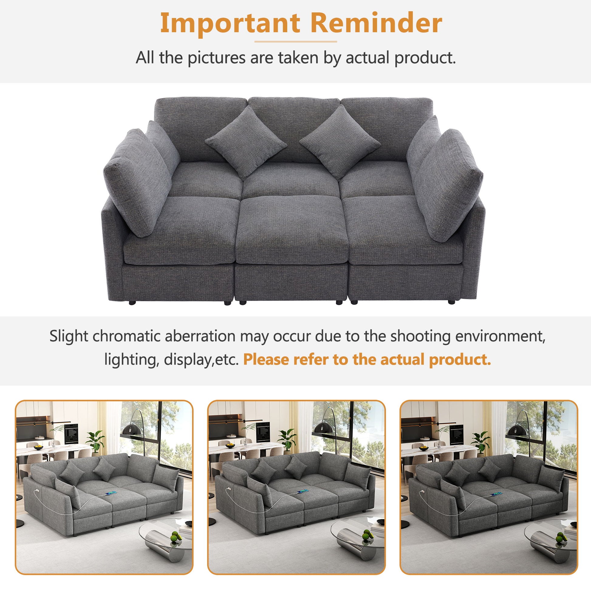 Sectional Sofa Modular Sofa U - Shaped Sofa Couch Sofa Bed L - Shaped Sofa With A Movable Ottoman And Two USB Ports For Living Room - Best Buy Furniture