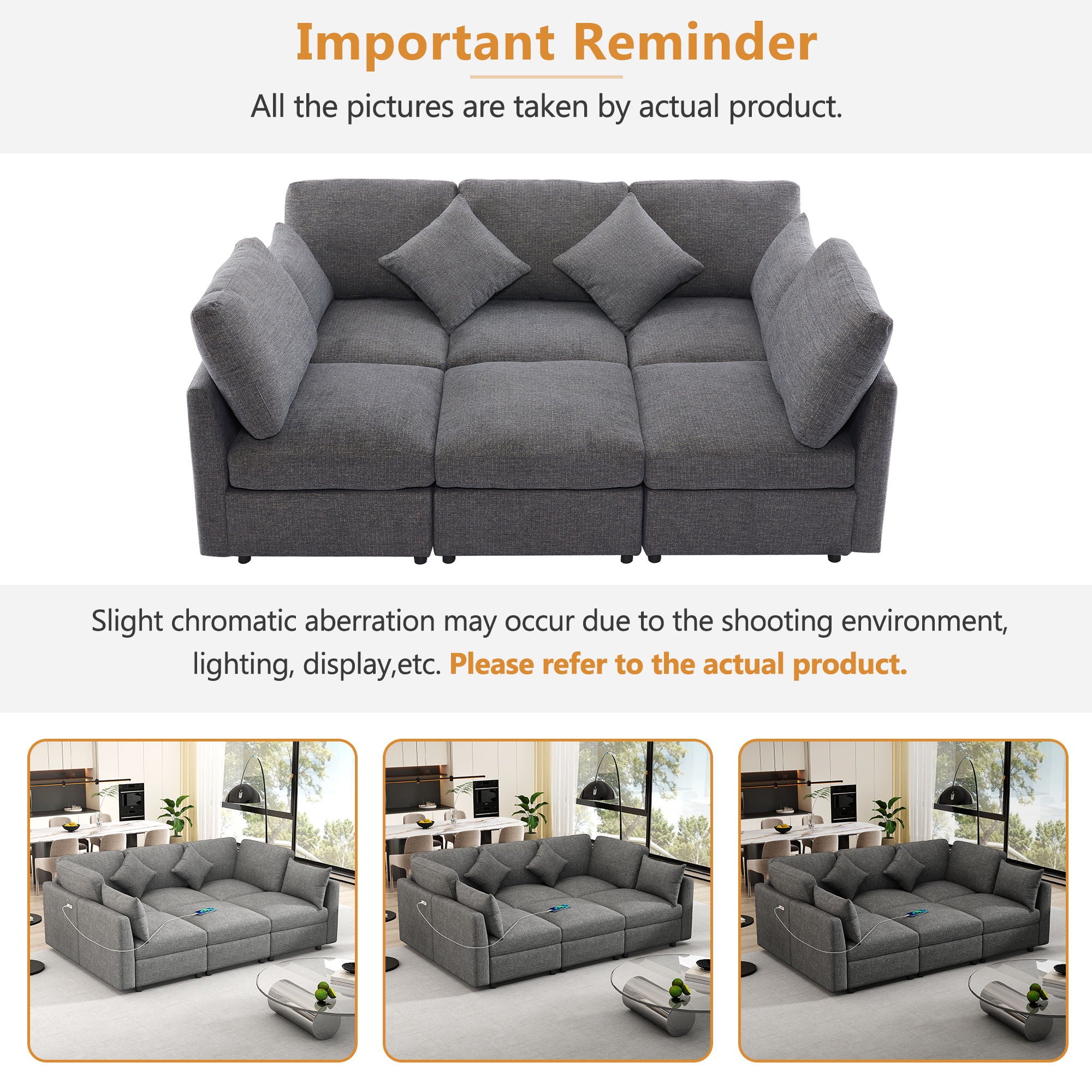 Sectional Sofa Modular Sofa U - Shaped Sofa Couch Sofa Bed L - Shaped Sofa With A Movable Ottoman And Two USB Ports For Living Room - Best Buy Furniture