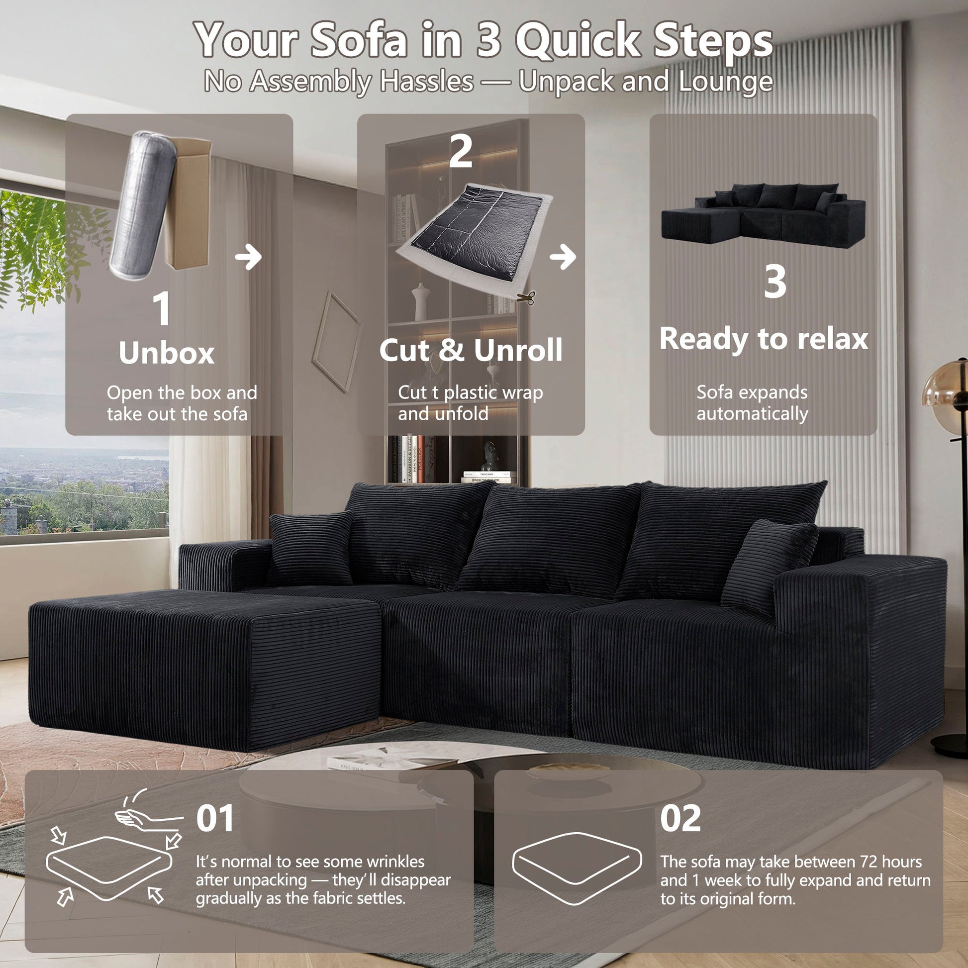 Modular Sectional Sofa, Convertible Couch With Chaise Corduroy - Best Buy Furniture