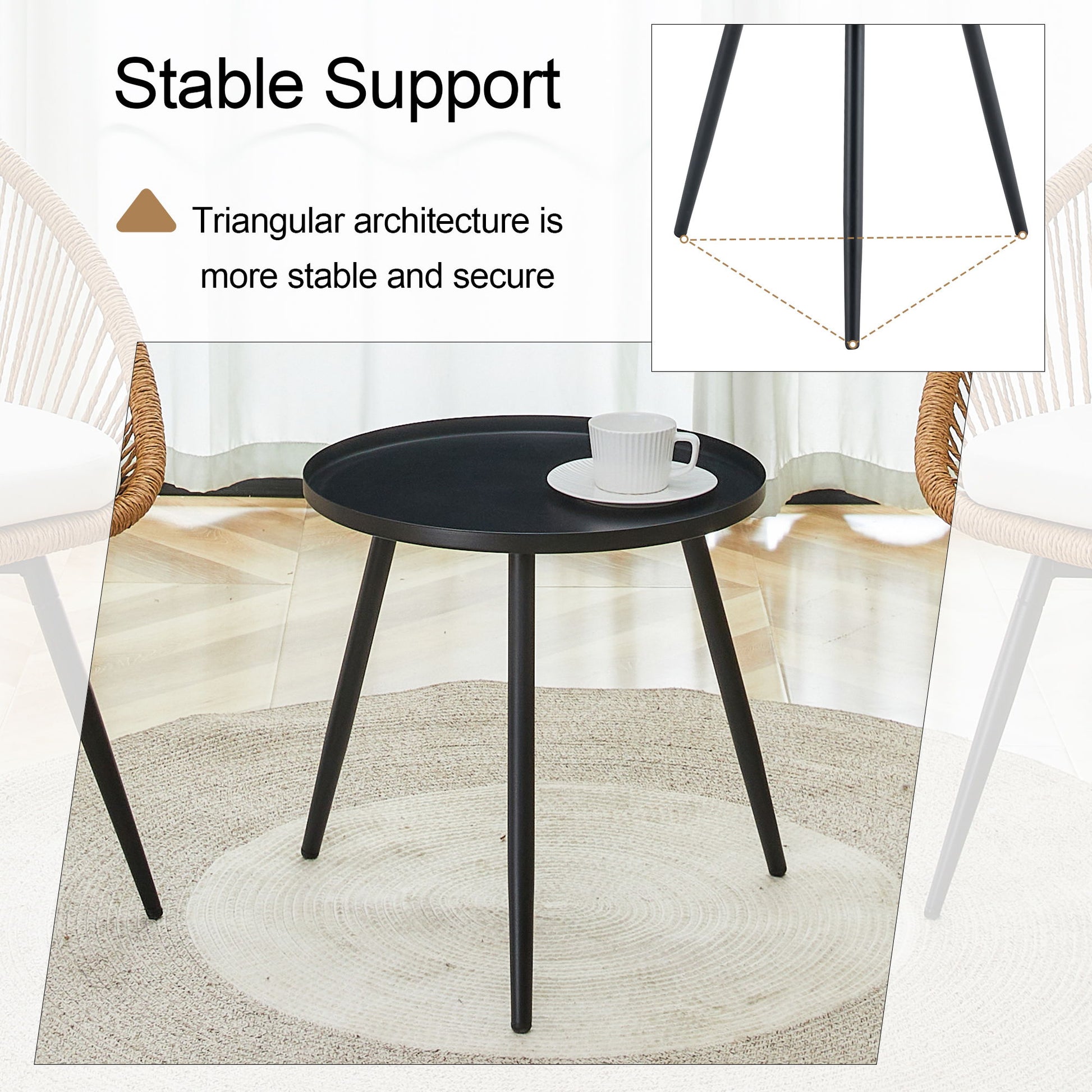 Modern 3 Piece Set, Anti - Spill Round Coffee Table, 2 Rattan Swivel Chairs, Outdoor Patio Furniture For Tea Time - Black / Wood - Best Buy Furniture