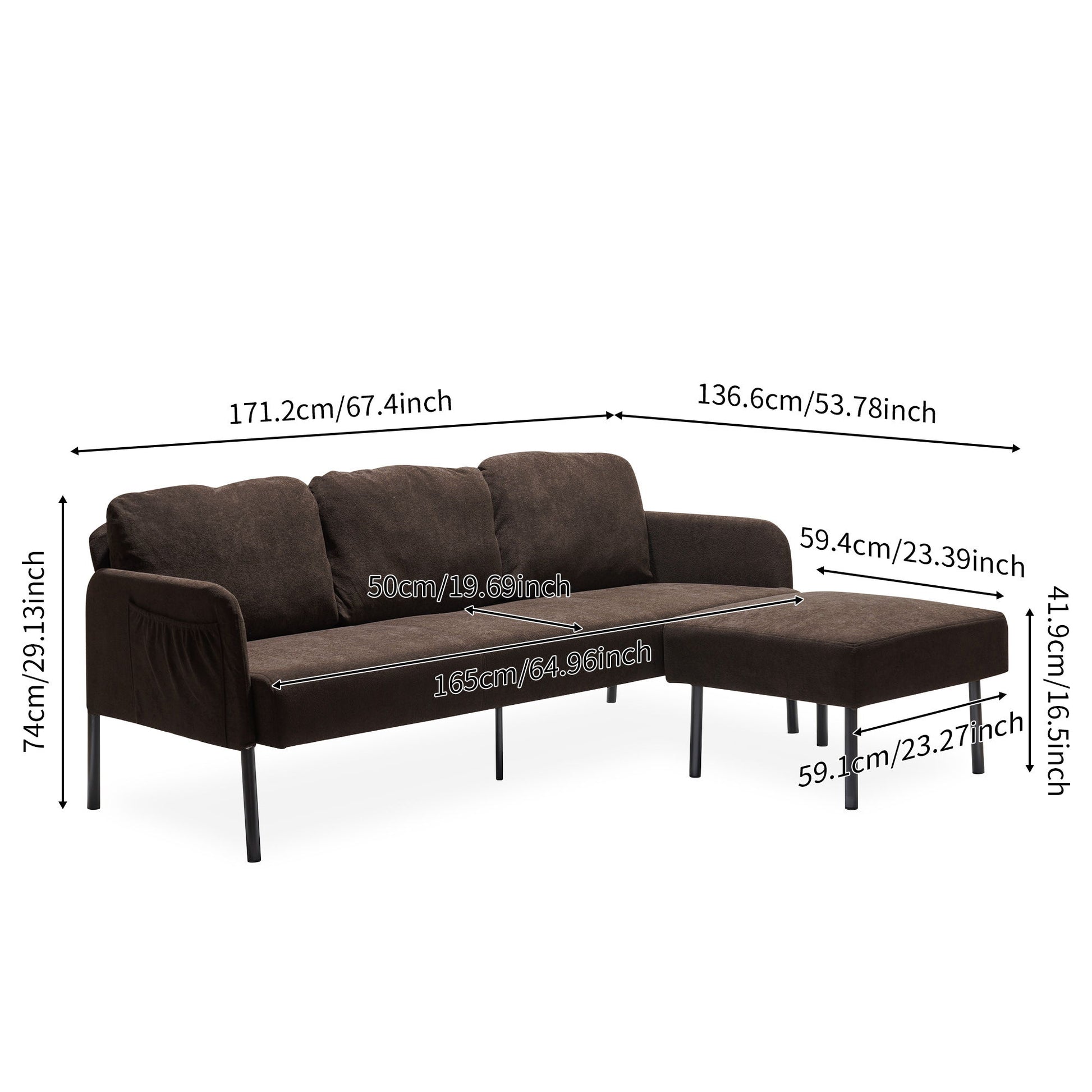 Modern L Shaped 3 Seater Sofa With Ottoman, Upholstered Couch For Small Spaces - Best Buy Furniture