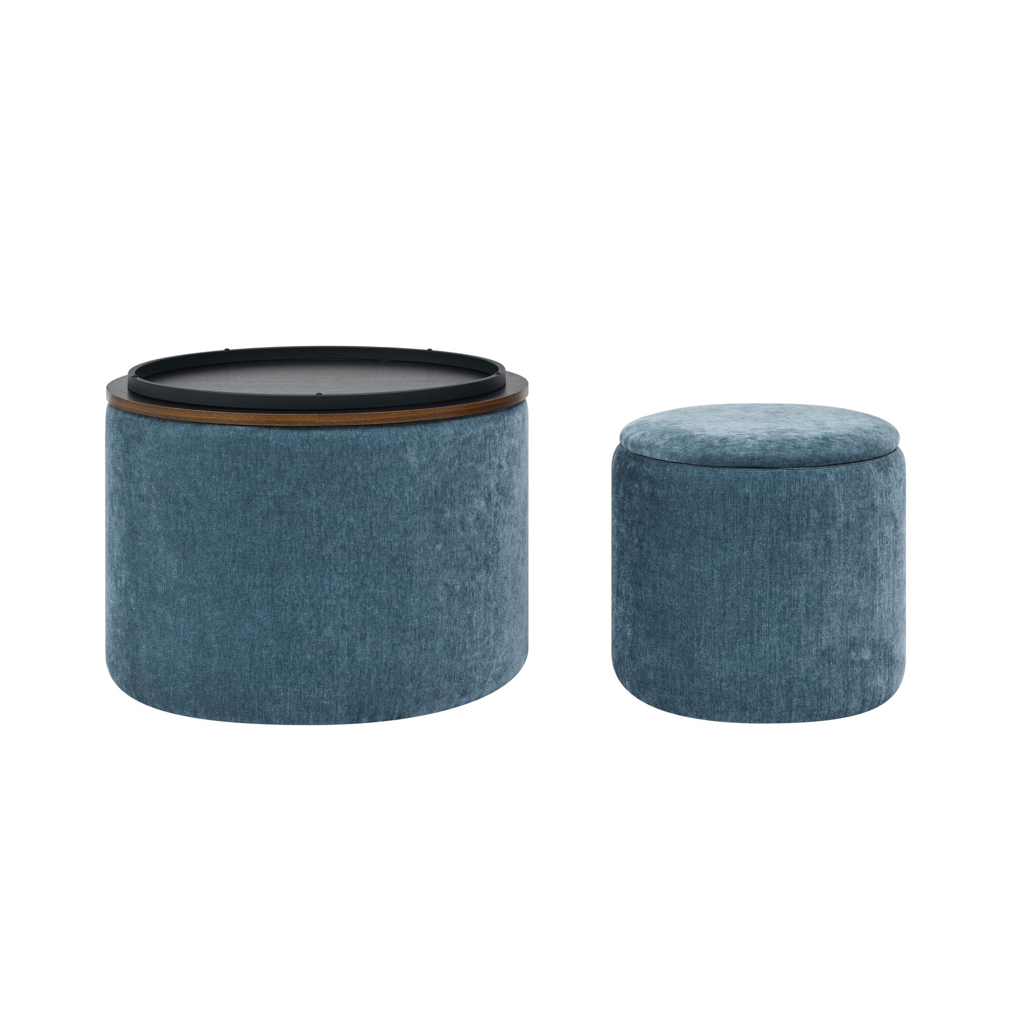 Classic 2 Piece Round Storage Ottoman Set With Drum Shaped Stool - Best Buy Furniture