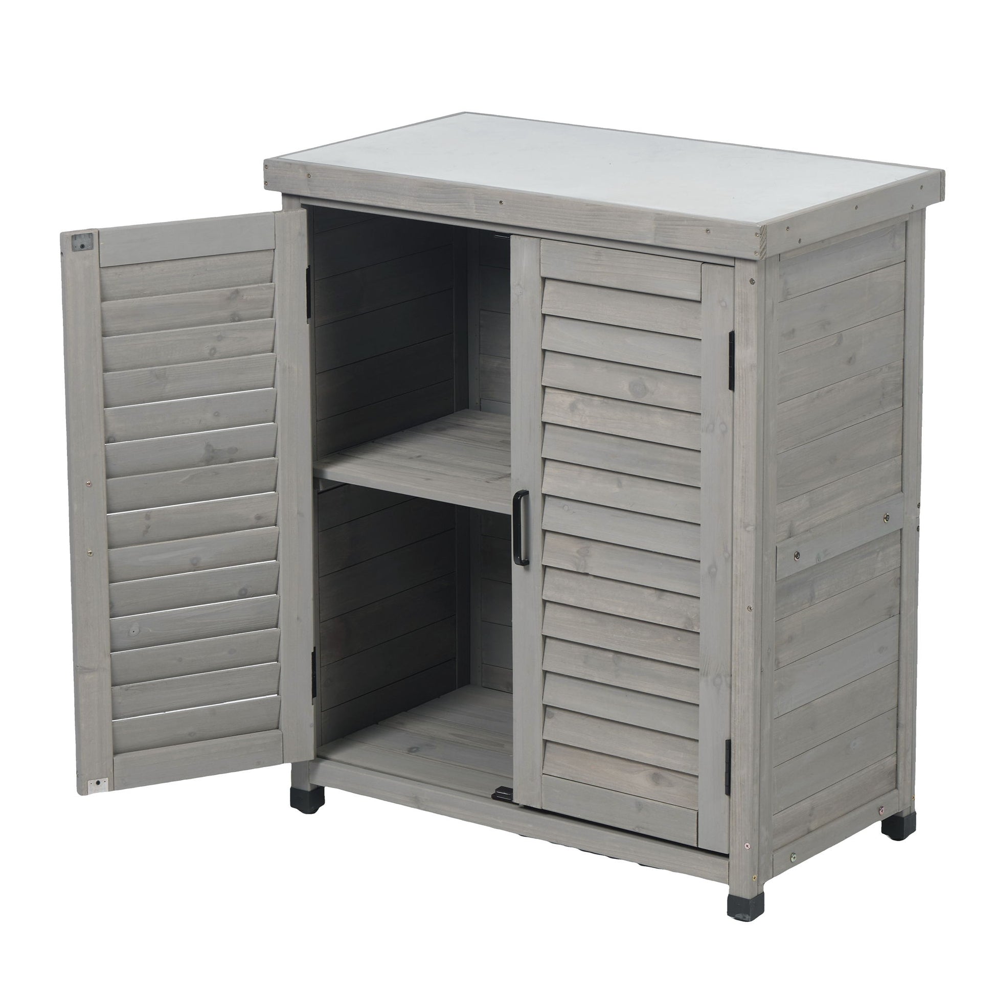 Potting Bench With Storage Cabinet And Metal Table Top For Outdoor - Best Buy Furniture