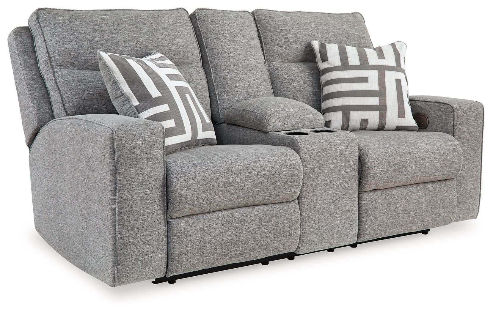 Biscoe - Power Reclining Loveseat With Console /Adj Headrest - Pewter - Best Buy Furniture