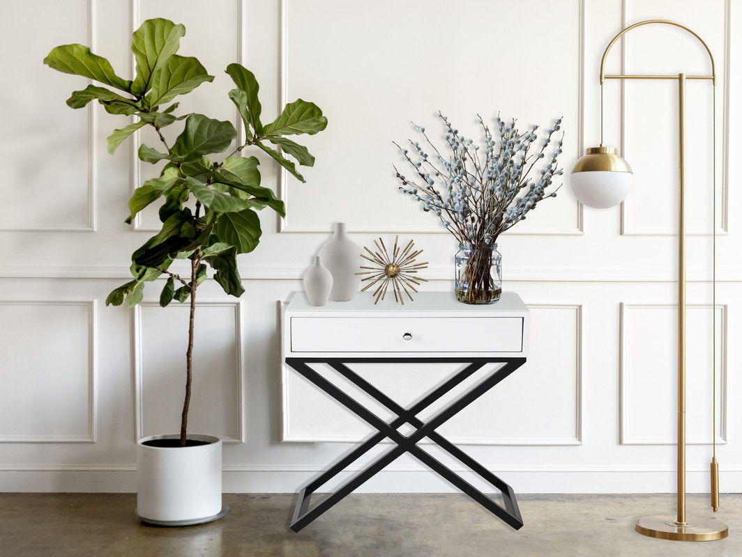 Koda - Wooden End Side Table Nightstand With Glass Top, Drawer And Metal Cross Base - Best Buy Furniture