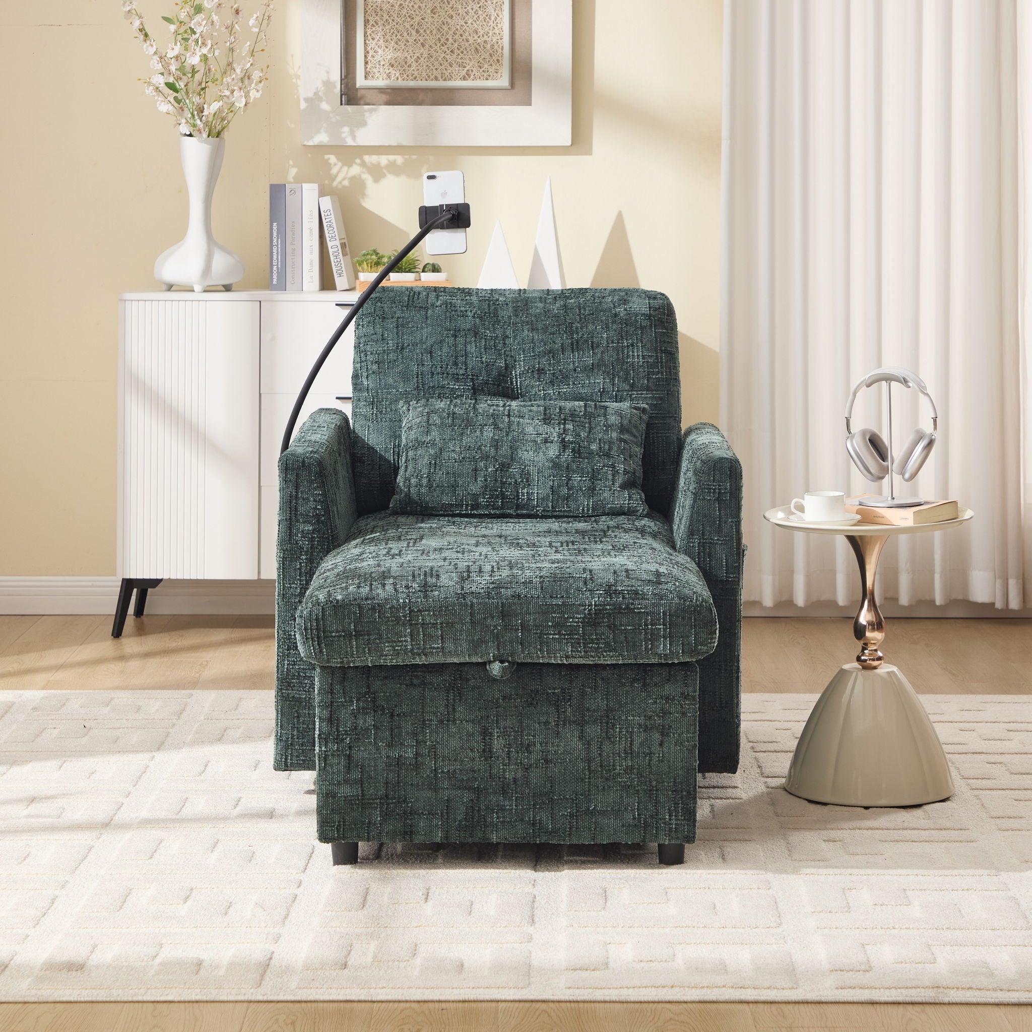 Multifunctional Chenille Recliner Sofa With Storage And Phone Bracket - Best Buy Furniture