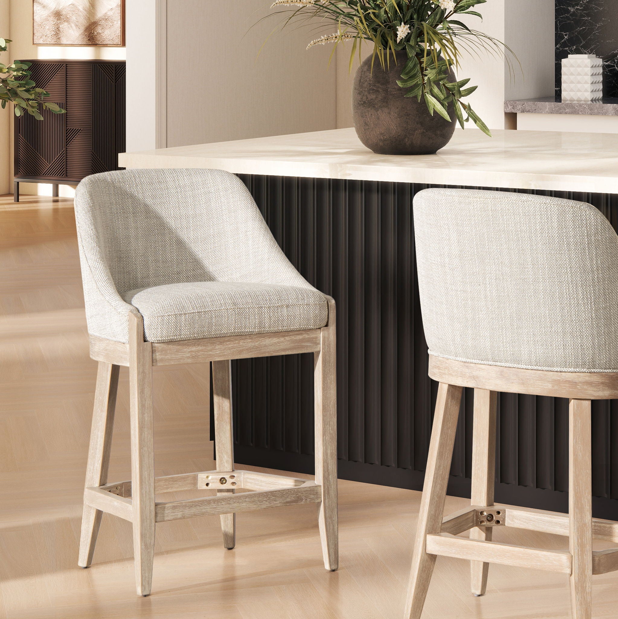 Newport - Coastal Curved Back Upholstered Counter Stool - Two Tone Neutral Gray - Best Buy Furniture
