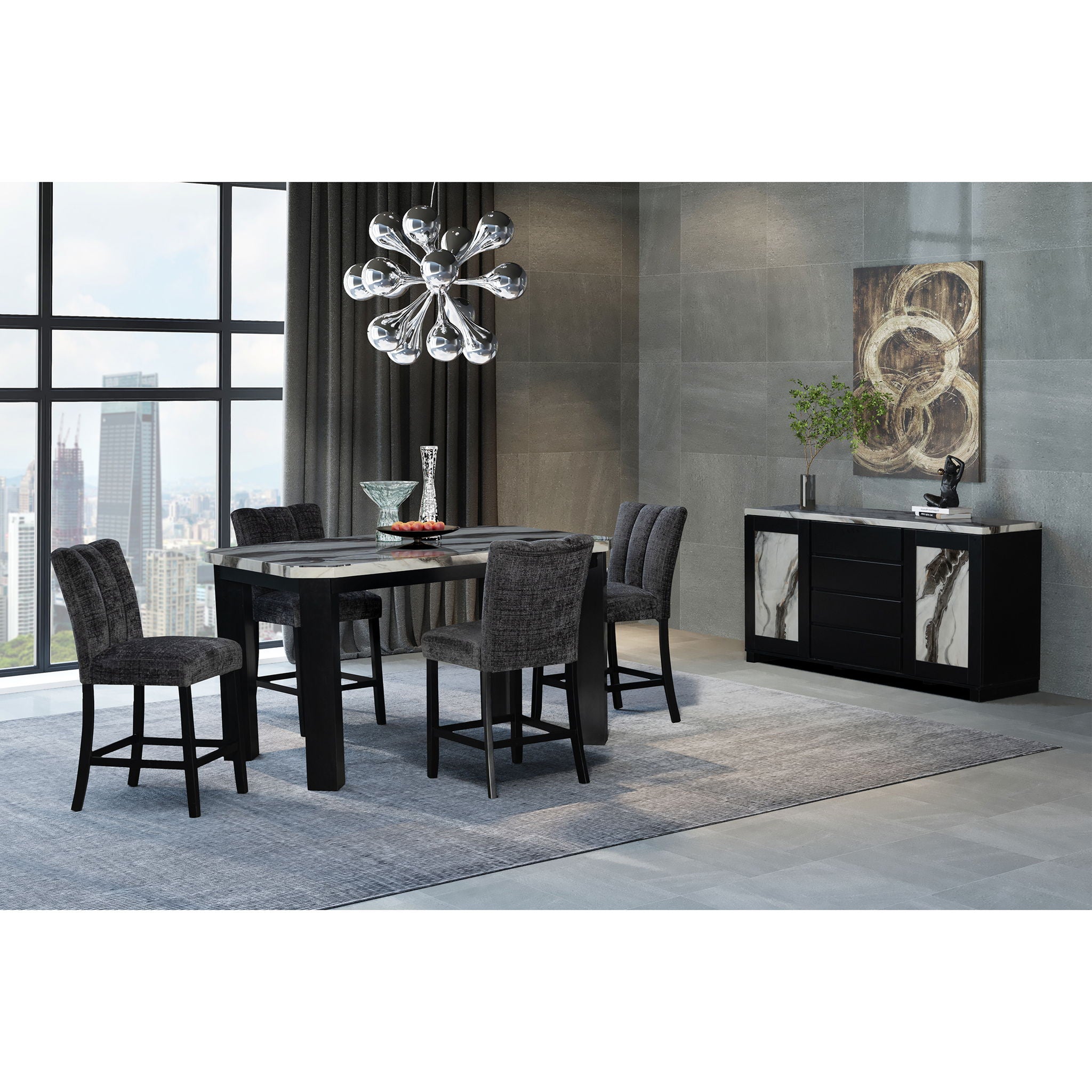Magaly - Bar Table With Marbled Top Detail And Scalloped Edges - Dark Gray - Best Buy Furniture