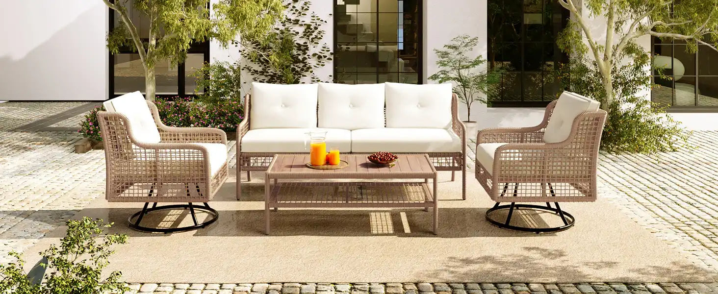 4 Piece Sectional Rattan Patio Furniture Set with Swivel Chairs - Best Buy Furniture