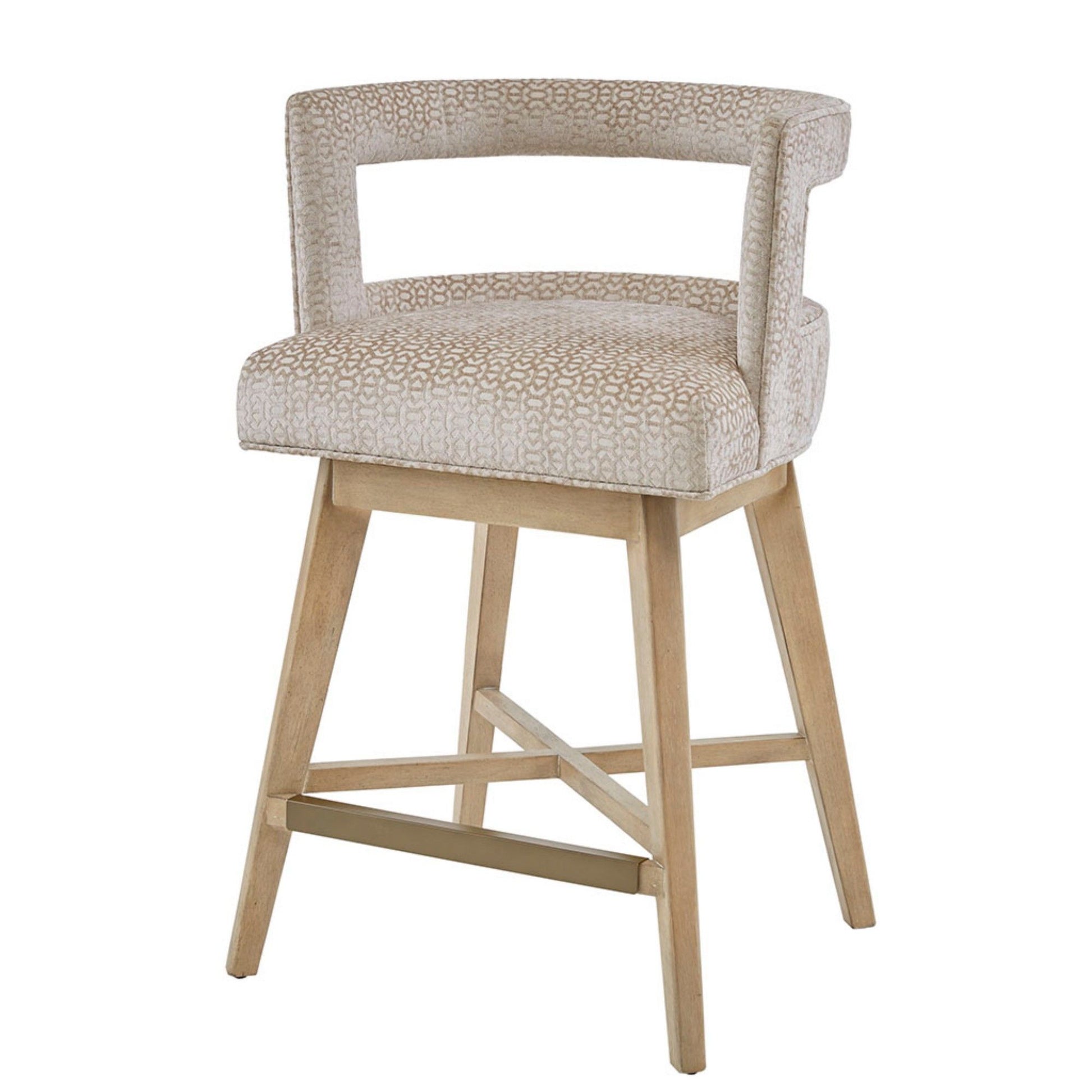 Contemporary Design Swivel Counter Stool With Low Back Support Polyester And Solid Wood - Cream - Best Buy Furniture
