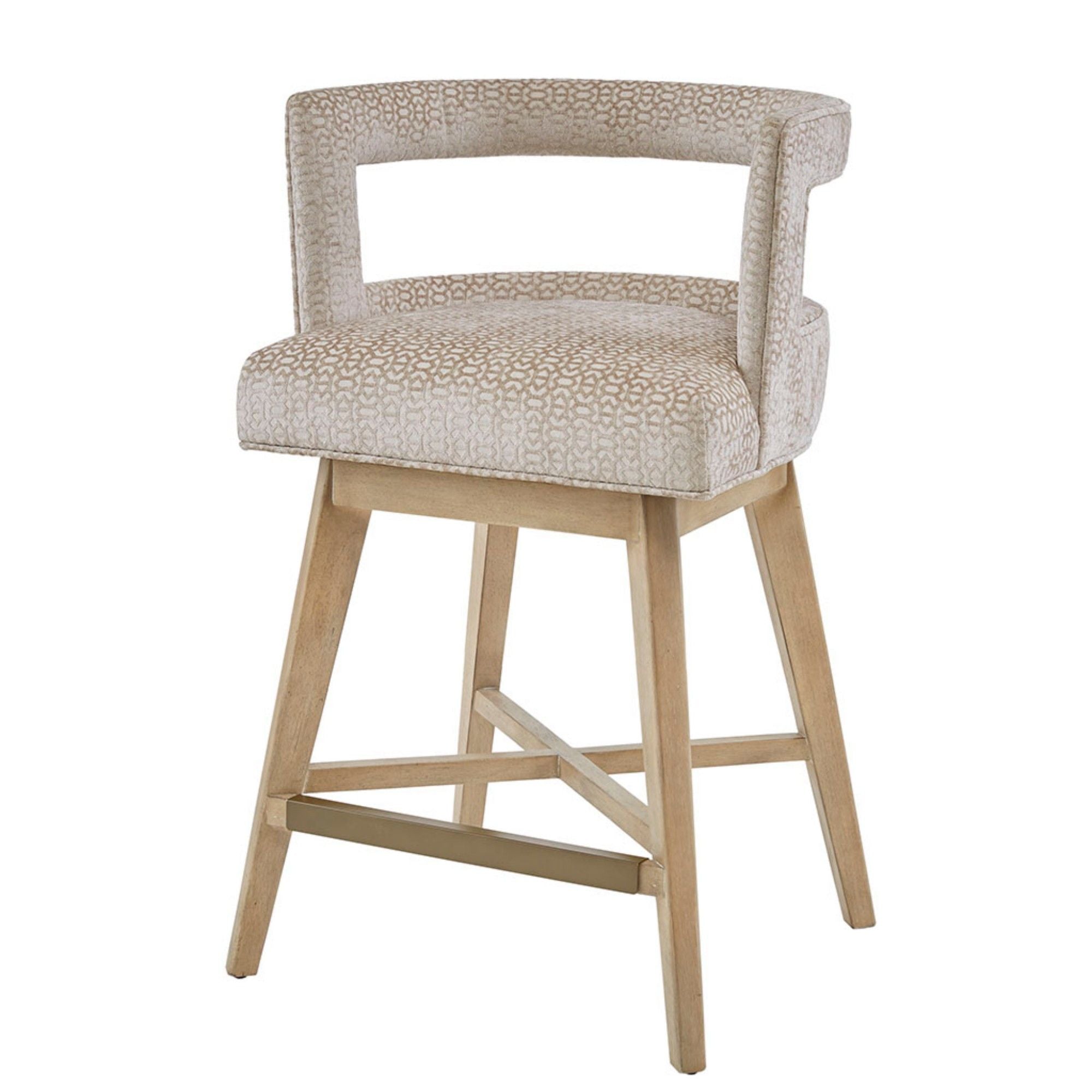 Contemporary Design Swivel Counter Stool With Low Back Support Polyester And Solid Wood - Cream - Best Buy Furniture