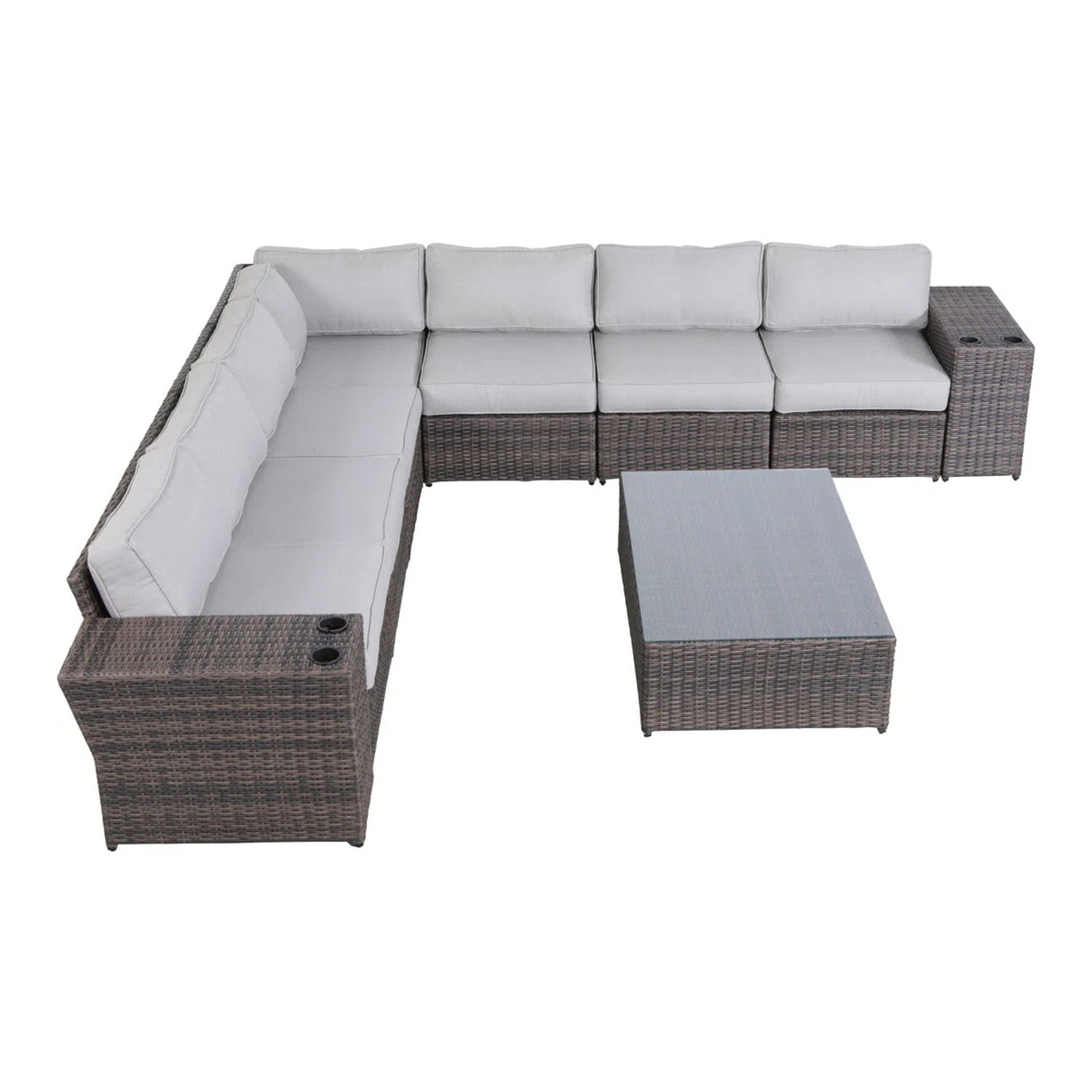 Outdoor Wicker Sectional With Weather Resistant Cushions And Table - Best Buy Furniture