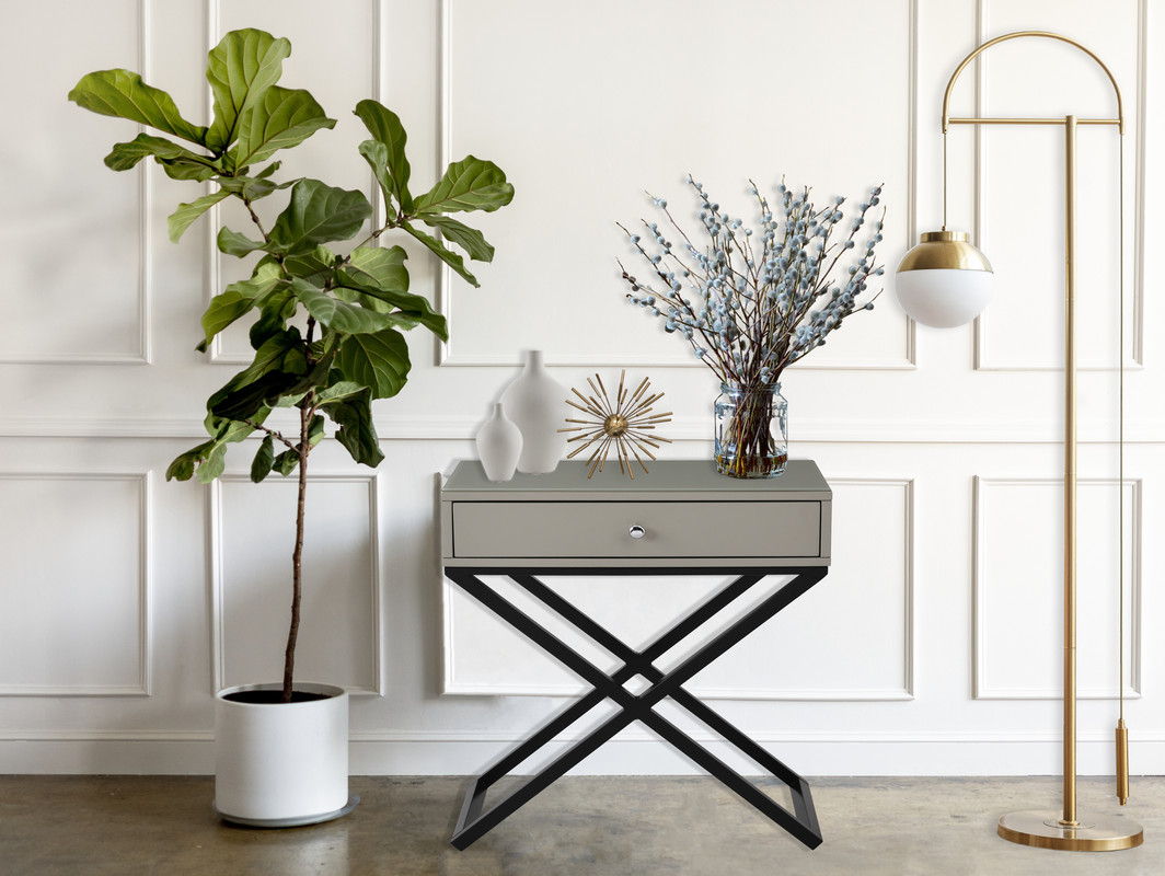 Koda - Wooden End Side Table Nightstand With Glass Top, Drawer And Metal Cross Base - Best Buy Furniture