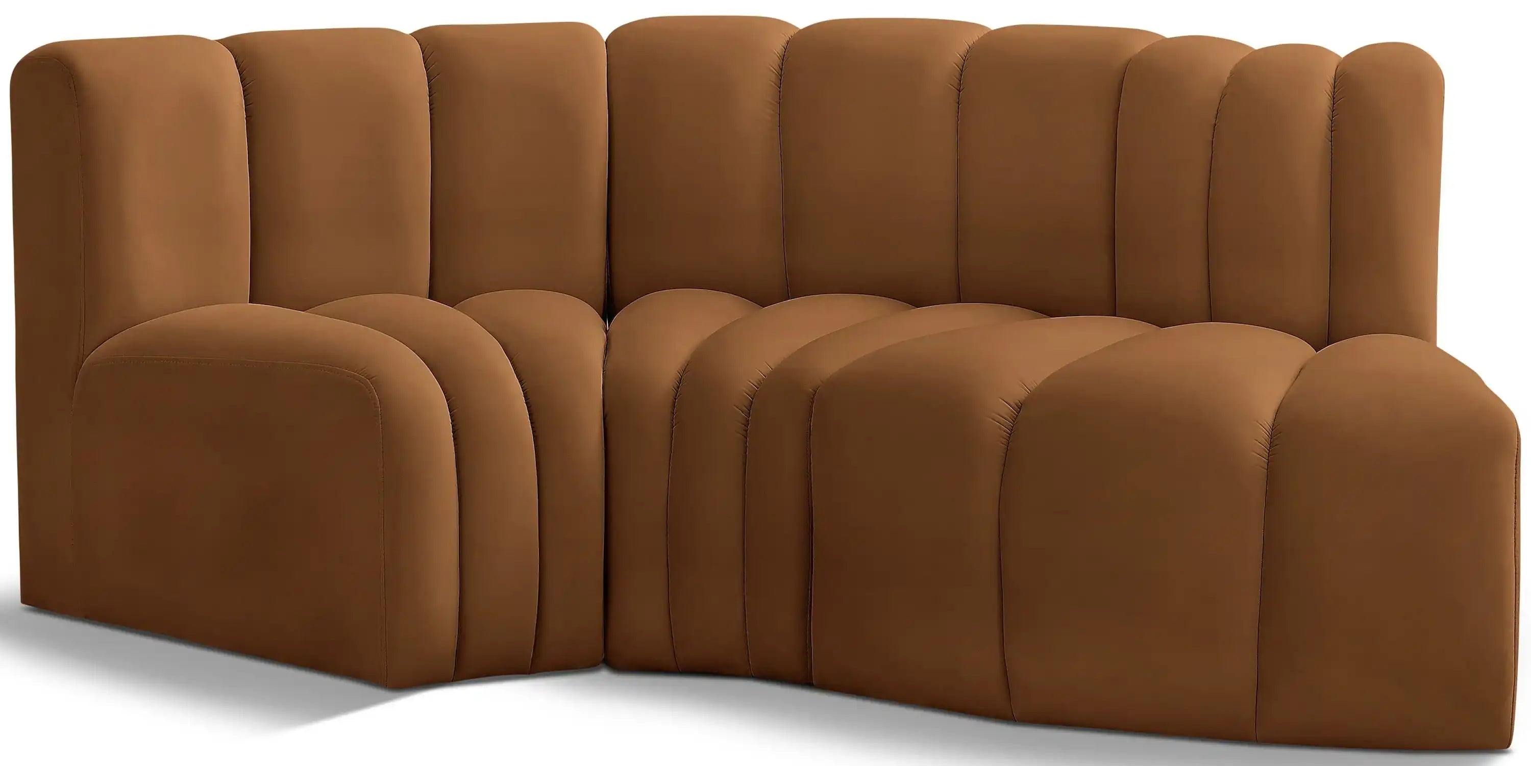 Arc - Velvet 3 Piece Modular L-Shaped Sofa - Saddle - Best Buy Furniture