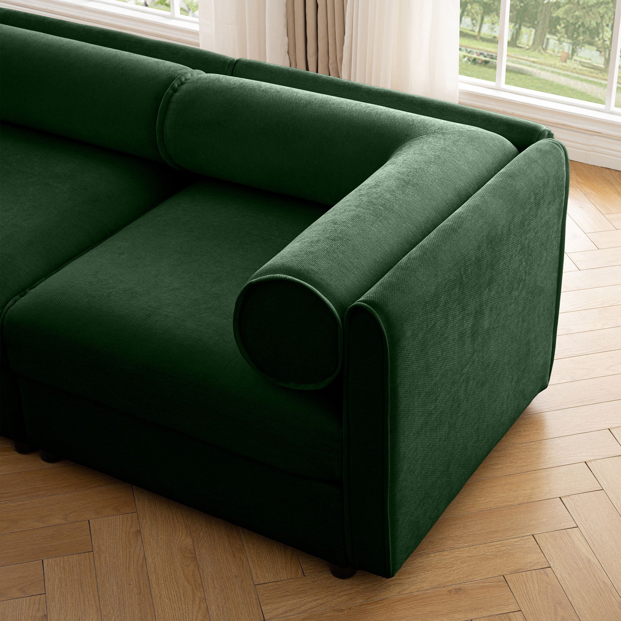 Contemporary Elegant White Chenille Sofa With Storage And Ottoman