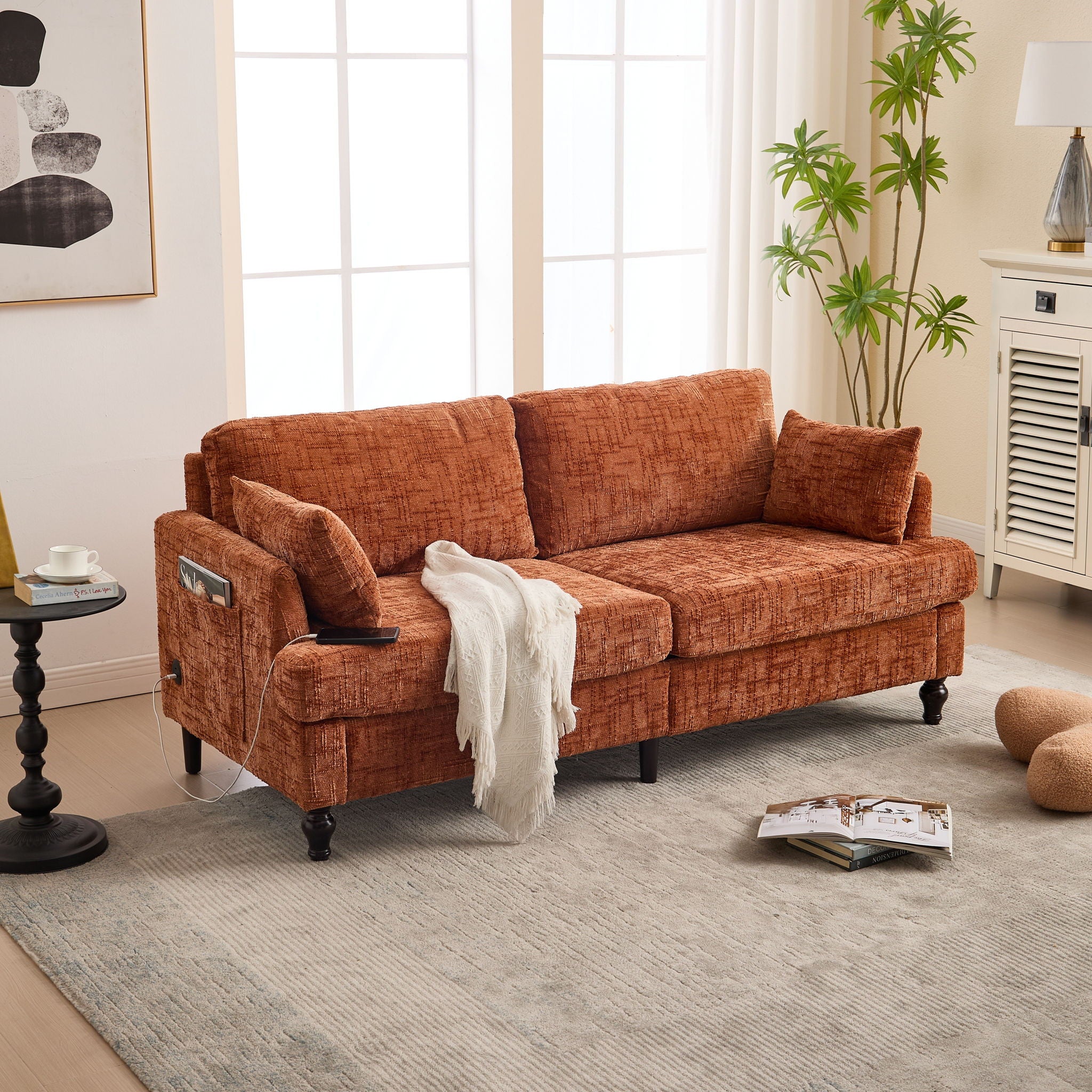 Chenille 2 Seater Sofa With LED Light, USB Charging Port, And Storage Bag - Best Buy Furniture