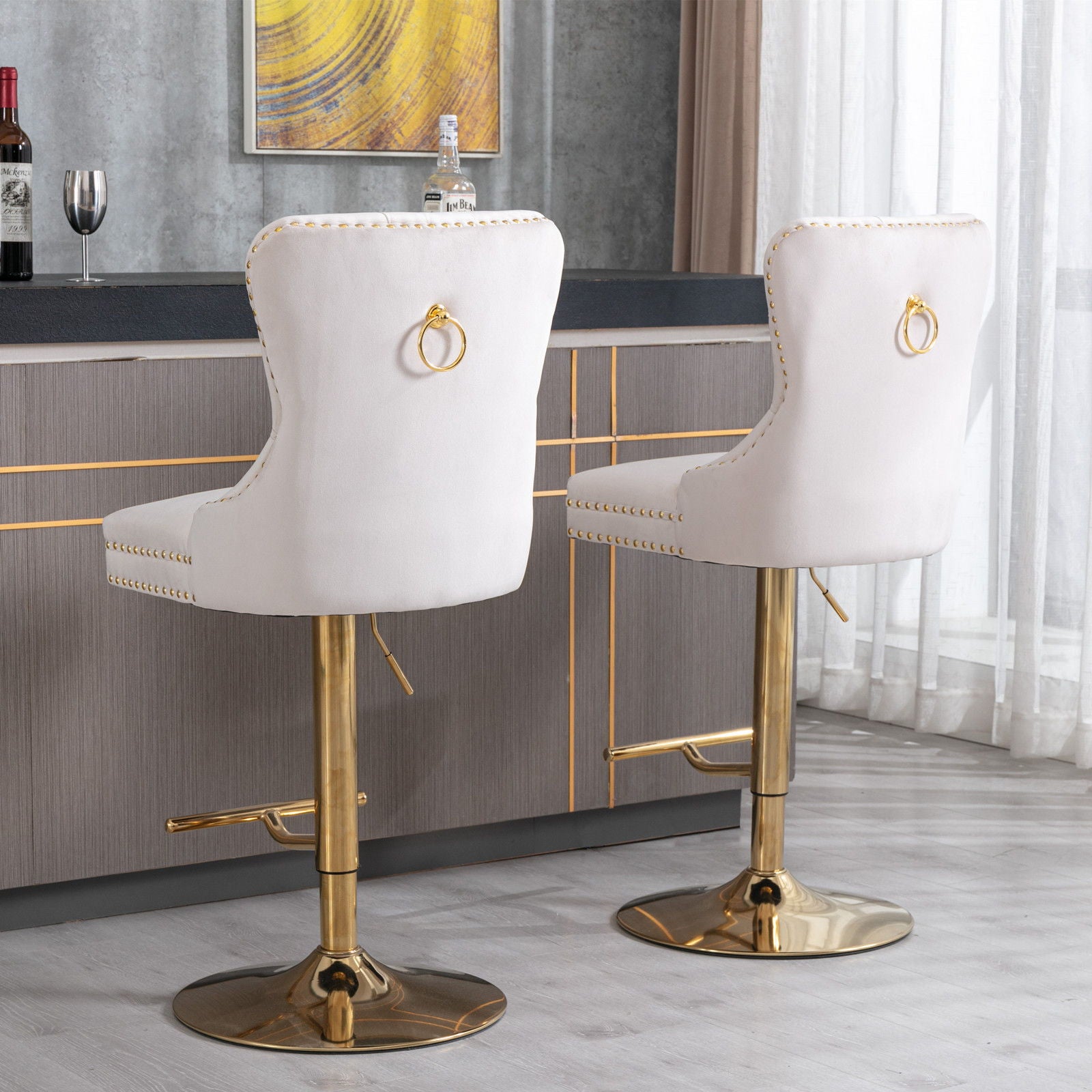 Thick Golden Swivel Velvet Barstools Adjusatble Seat Height From 25-33", Modern Upholstered Bar Stools With Backs Comfortable Tufted For Home Pub And Kitchen Island (Set of 2) - Best Buy Furniture