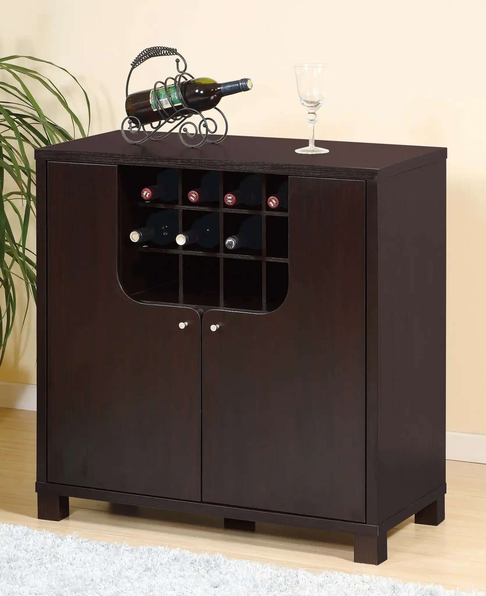 Wine Cabinet With Two Doors Removeable Wine Bottle Rack Metal Wine Glass Racks Four Shelves - Red Cocoa - Best Buy Furniture