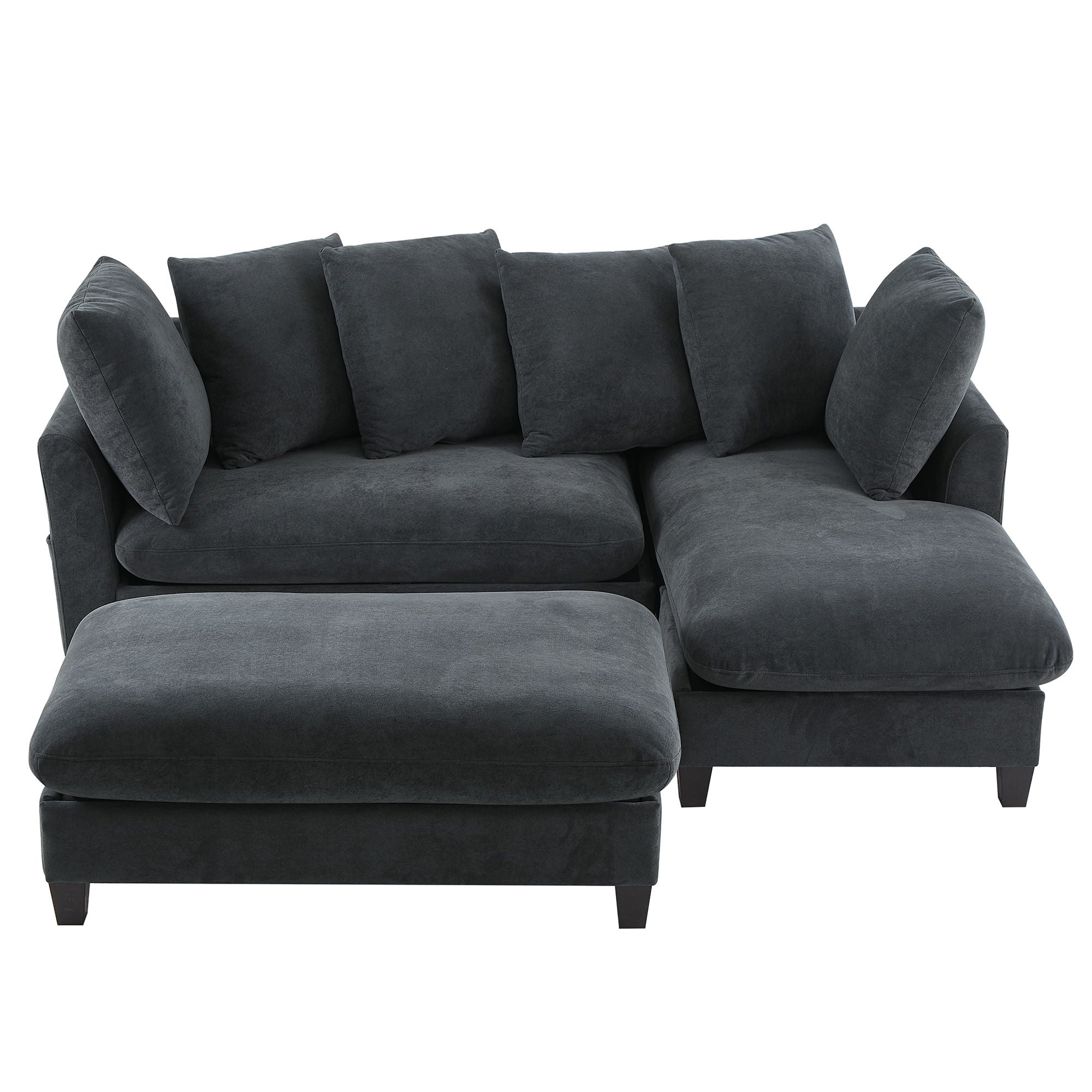 Upholstered L Shaped Sectional Sofa With Storage, Movable Ottoman, And 6 Throw Pillows - Best Buy Furniture