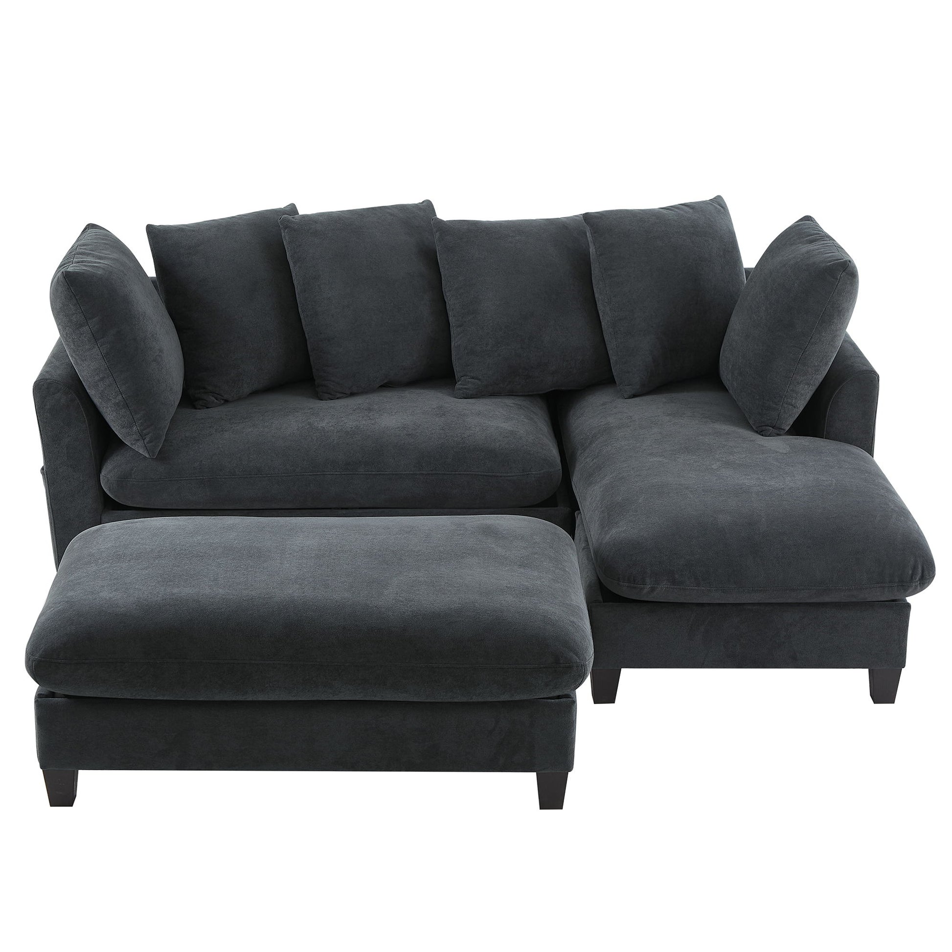 Upholstered L Shaped Sectional Sofa With Storage, Movable Ottoman, And 6 Throw Pillows - Best Buy Furniture