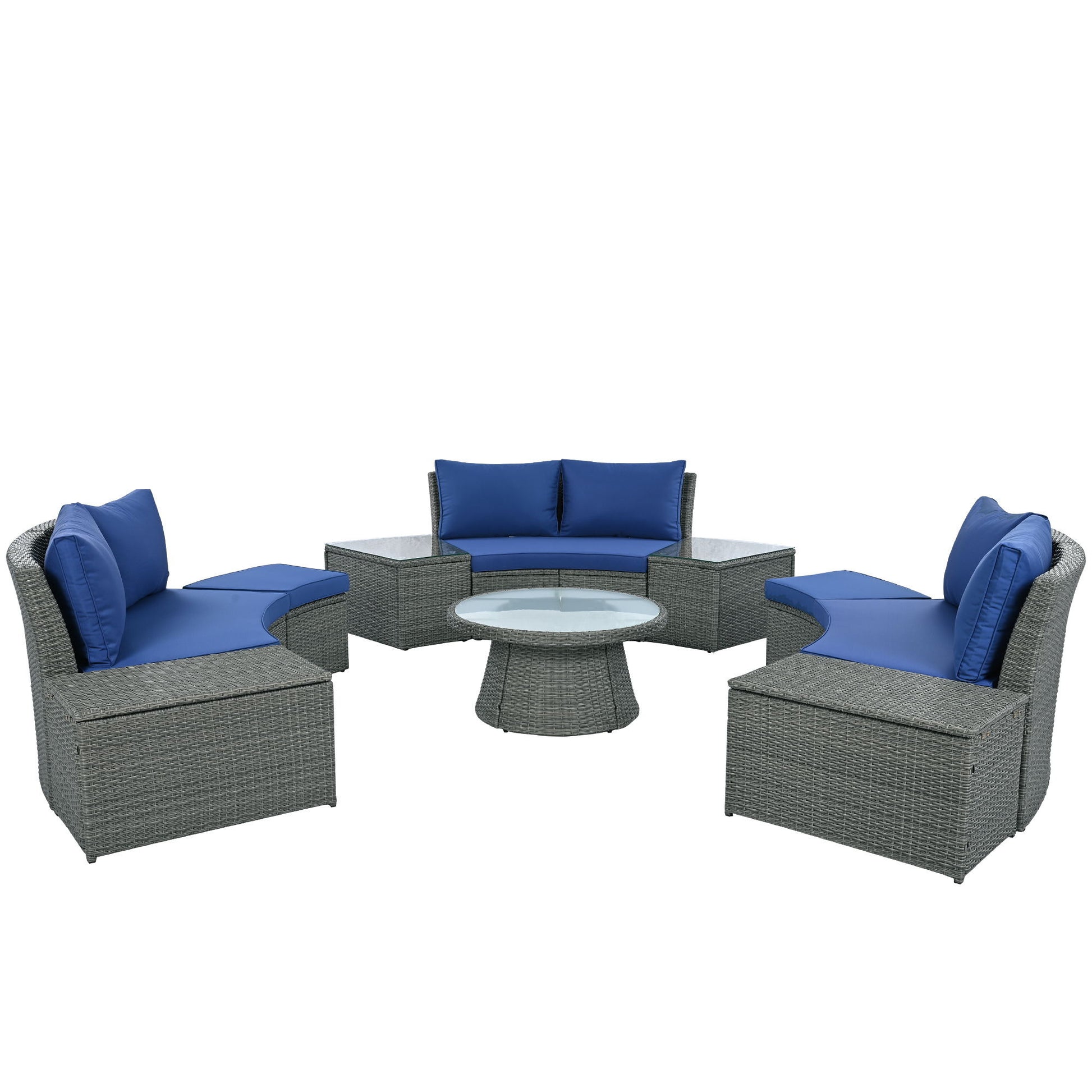 10 Piece Outdoor Sectional Half Round Patio Rattan Sofa Set - Best Buy Furniture