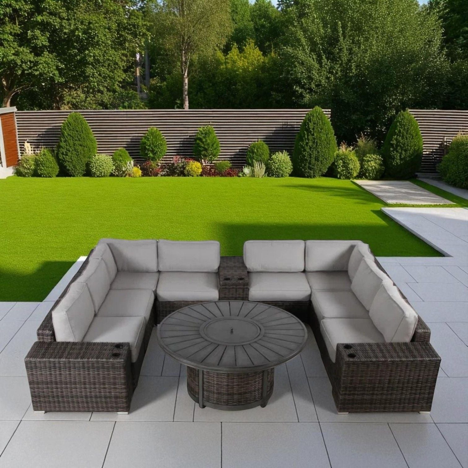 Patio Seating Group With Cushions And Fire Pit - Espresso - Best Buy Furniture